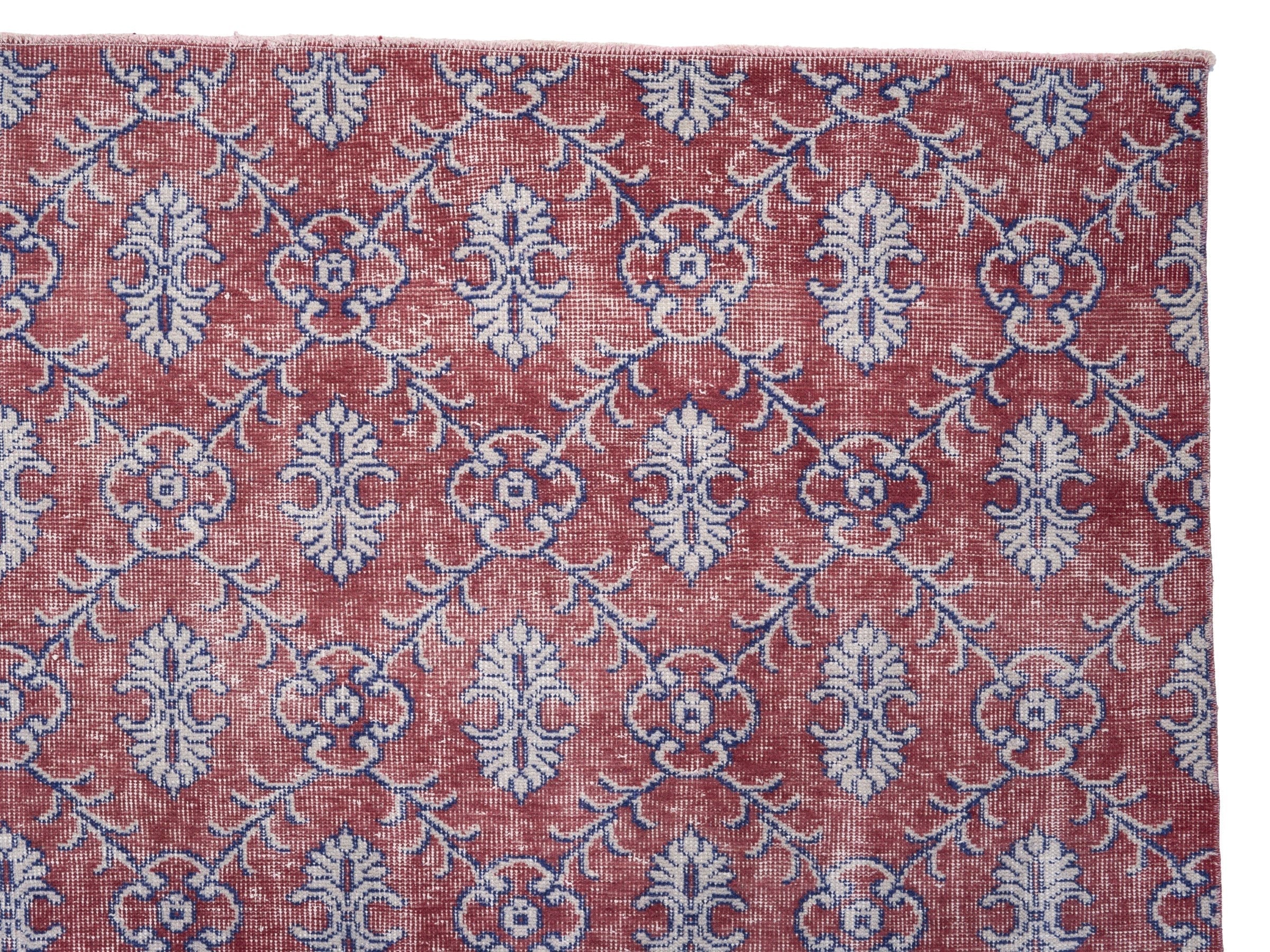 Turkish Isparta area rug in burgundy and dusty blue, view 8 of 10