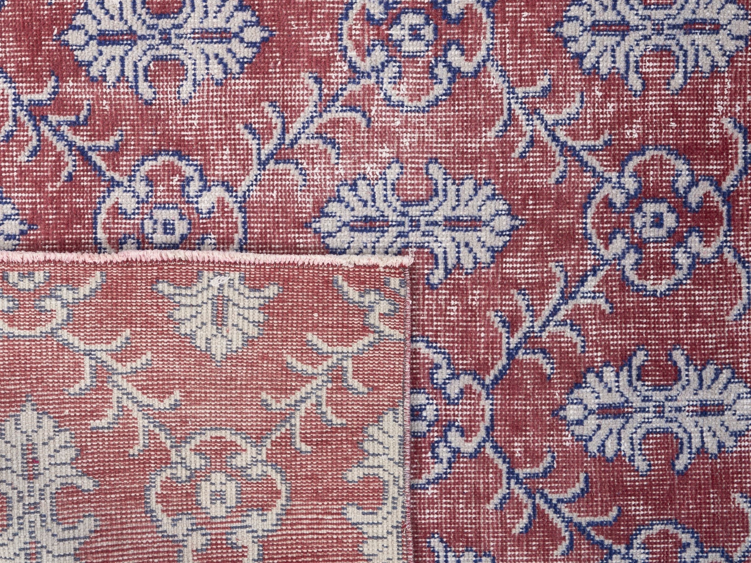 Turkish Isparta area rug in burgundy and dusty blue, view 10 of 10