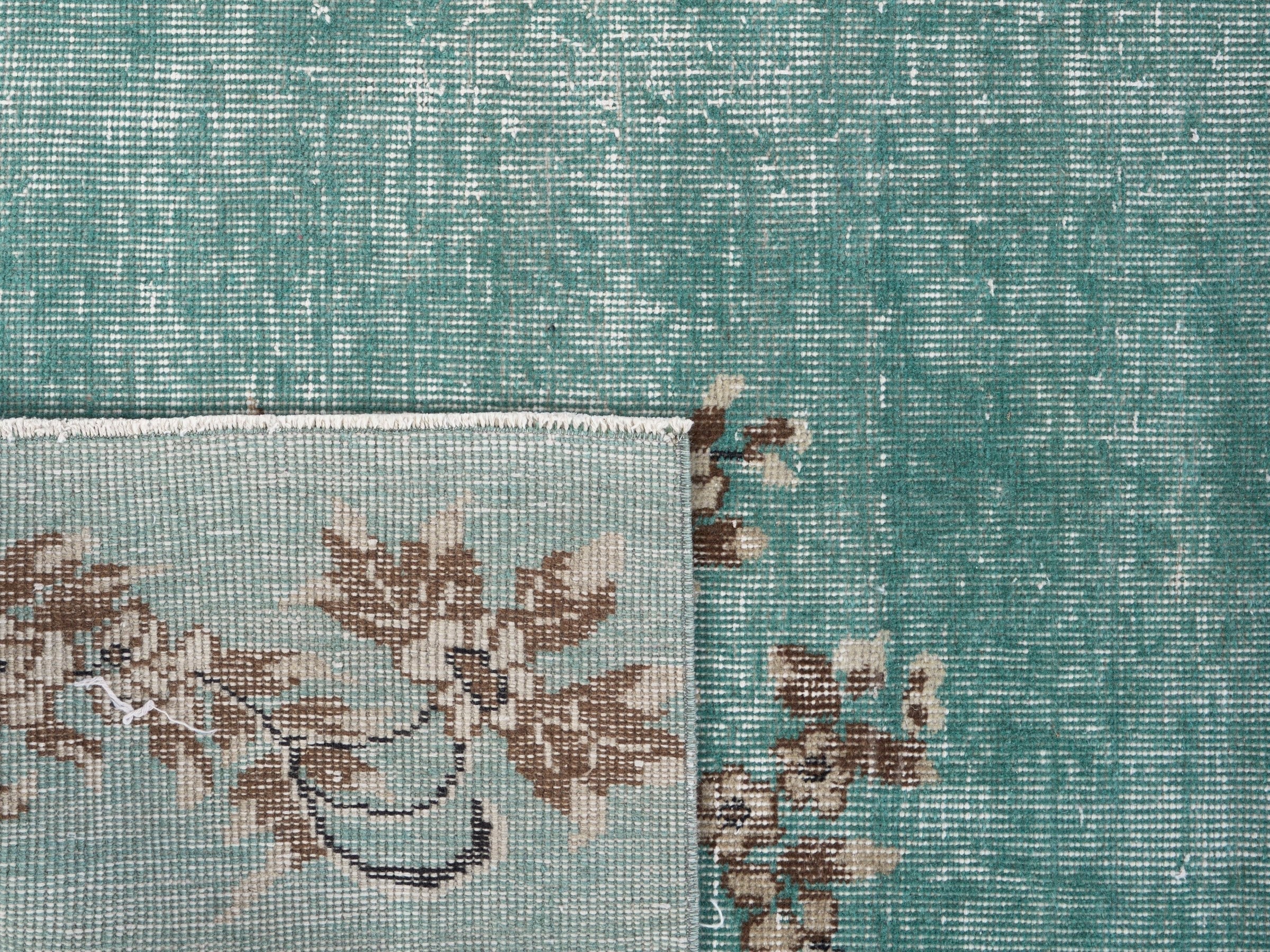 Turkish Isparta area rug in turquoise and greige, view 10 of 10