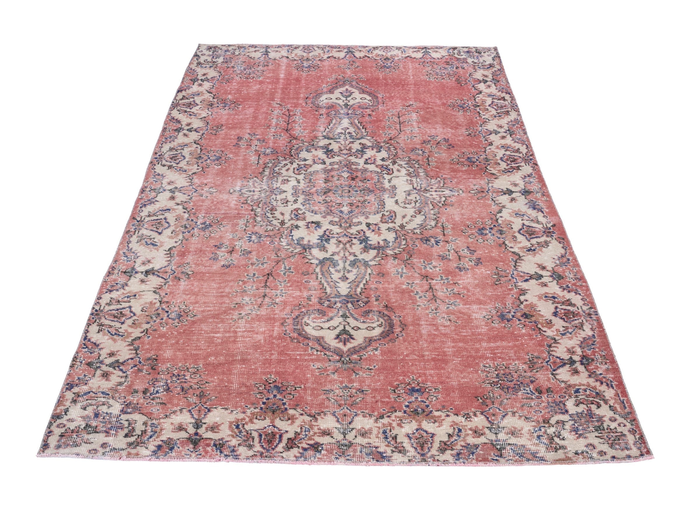 Turkish Isparta area rug in dusty rose and cream, view 2 of 10