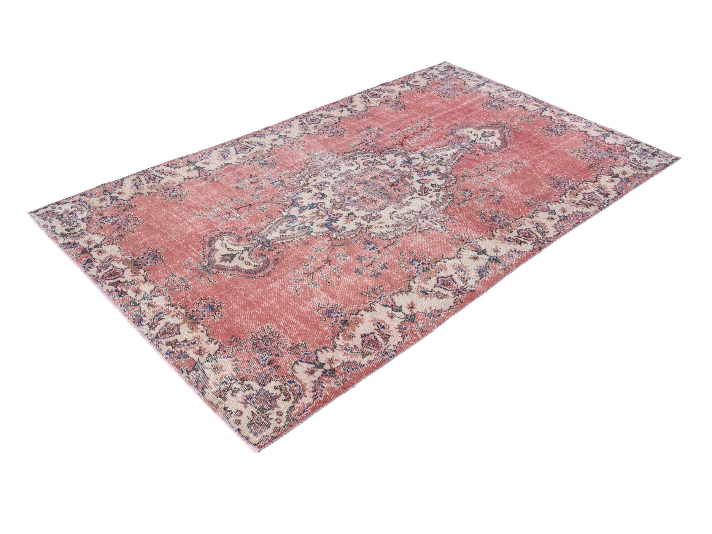 Turkish Isparta area rug in dusty rose and cream, view 3 of 10