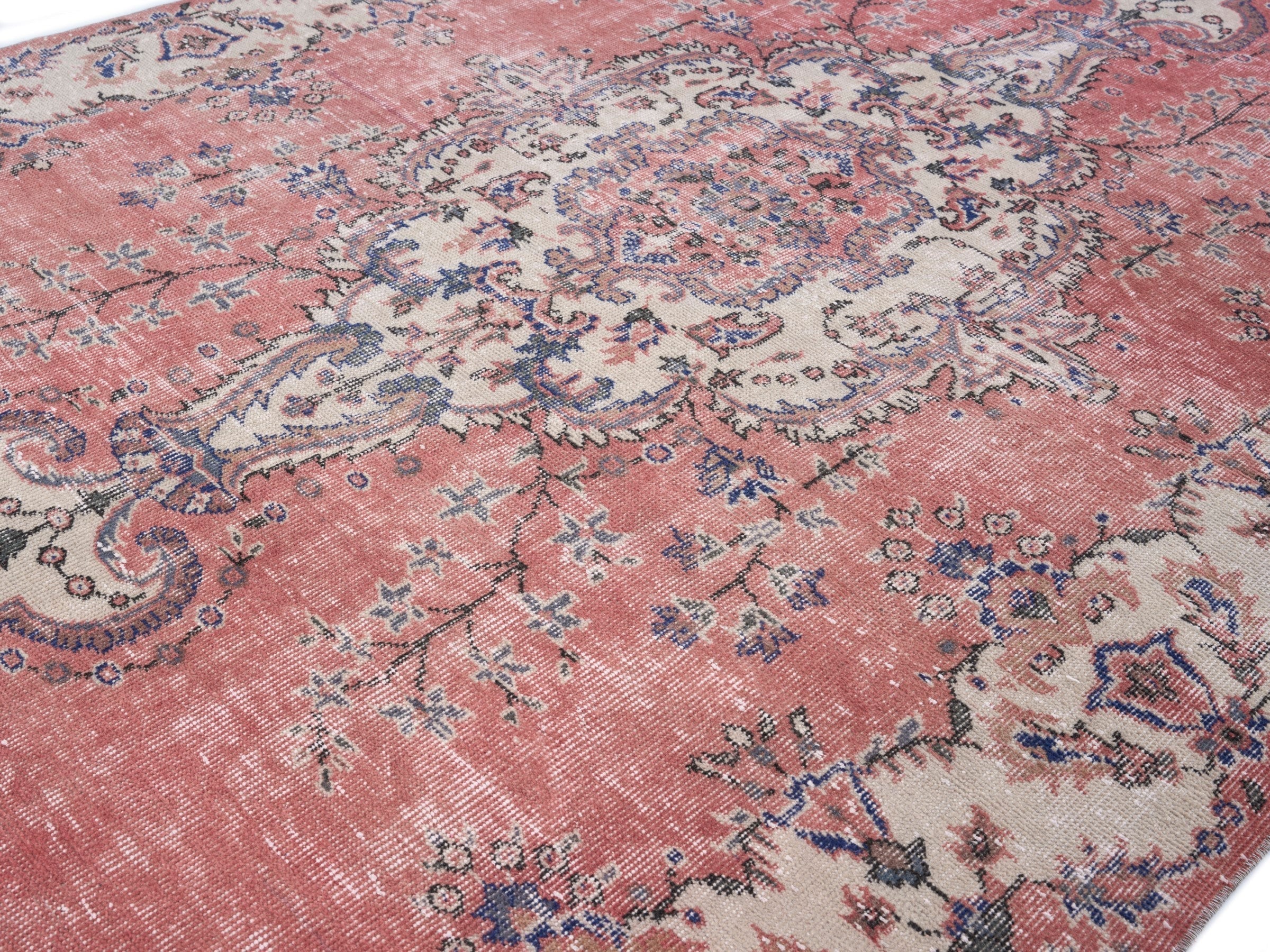 Turkish Isparta area rug in dusty rose and cream, view 5 of 10