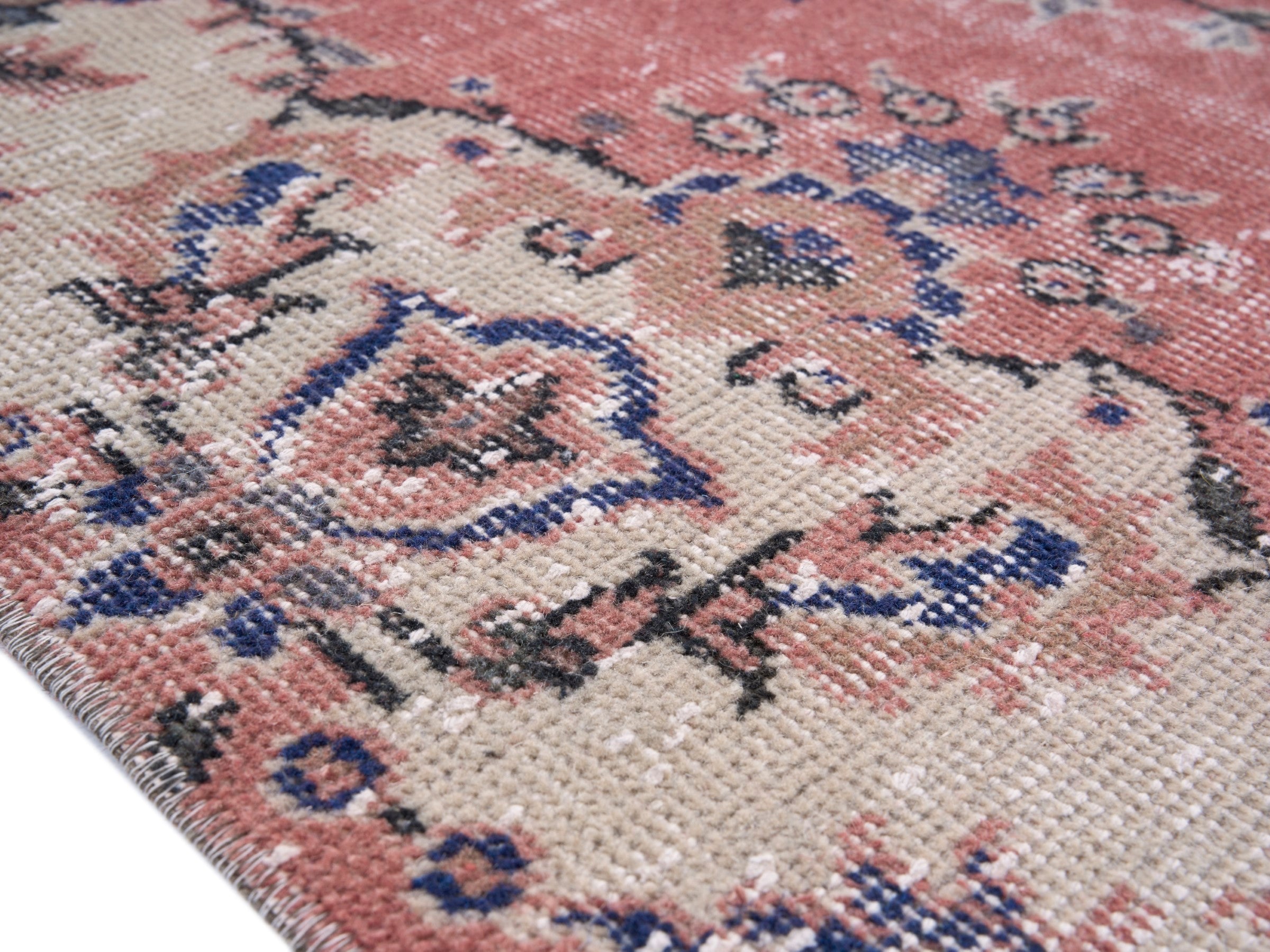 Turkish Isparta area rug in dusty rose and cream, view 6 of 10