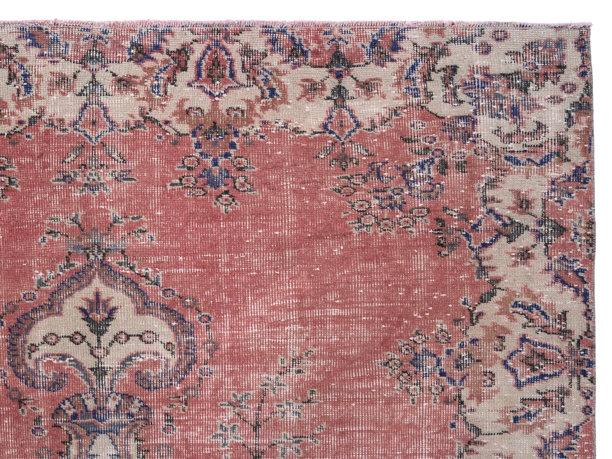 Turkish Isparta area rug in dusty rose and cream, view 8 of 10