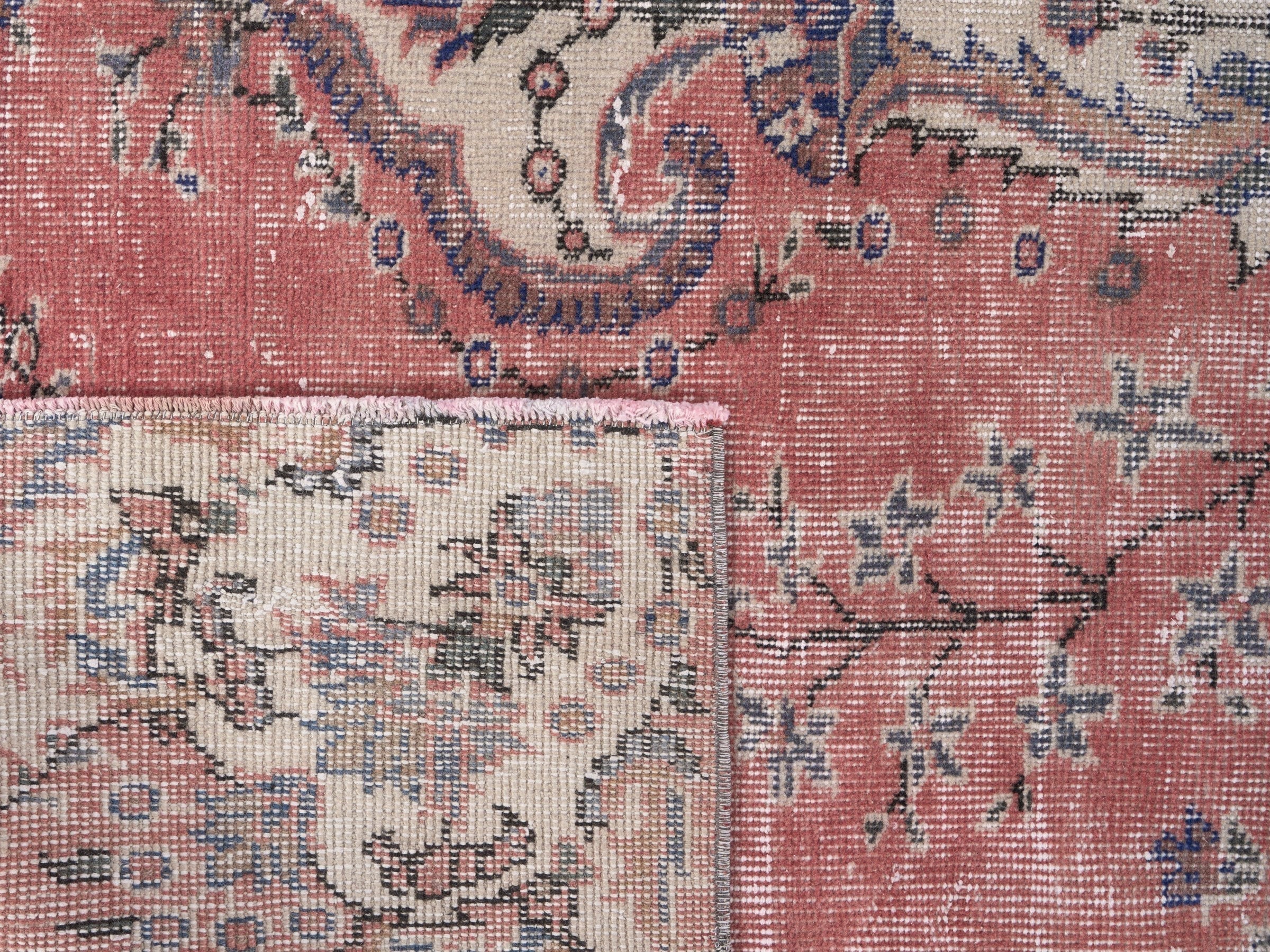 Turkish Isparta area rug in dusty rose and cream, view 10 of 10