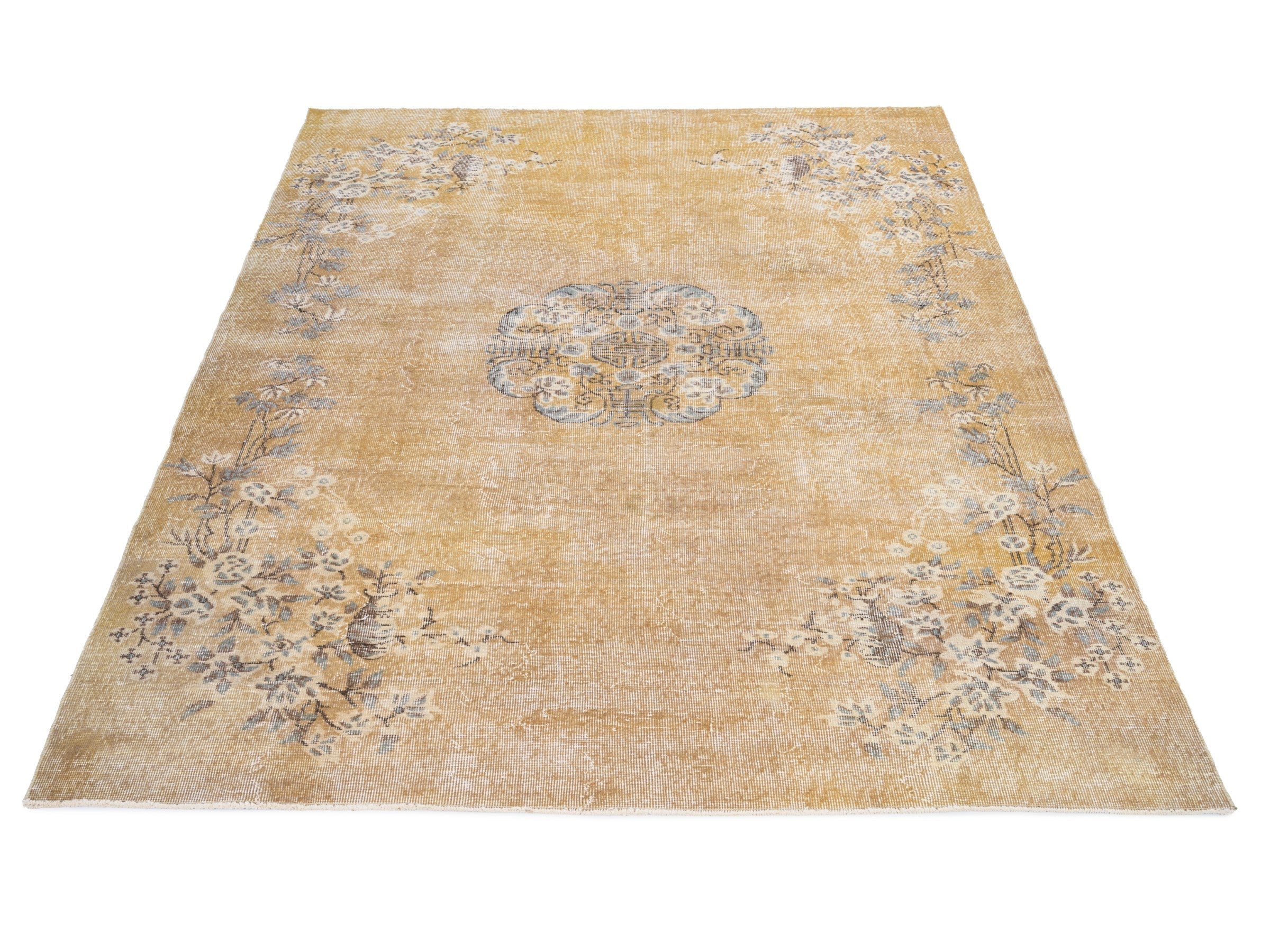 Turkish Isparta area rug in tan and sage, view 2 of 10