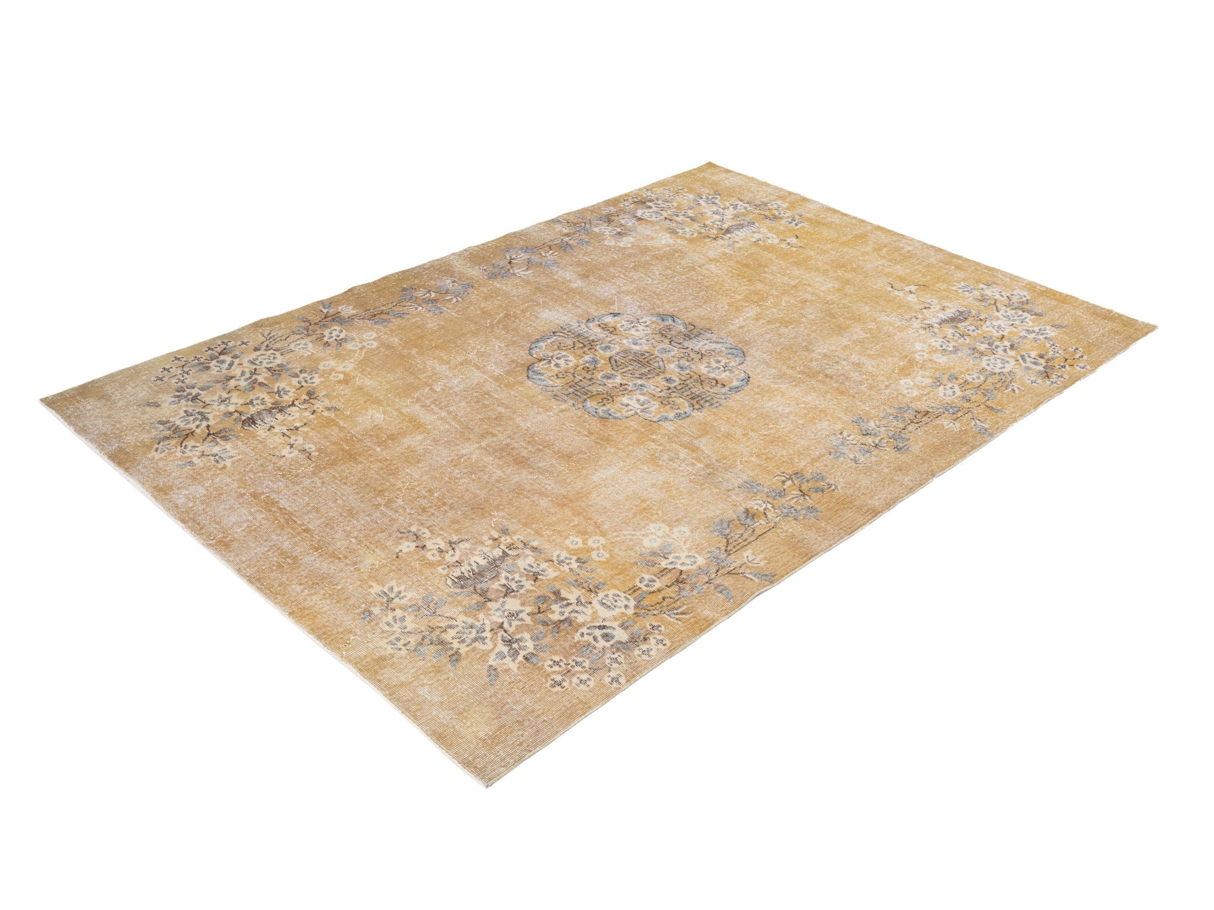 Turkish Isparta area rug in tan and sage, view 3 of 10