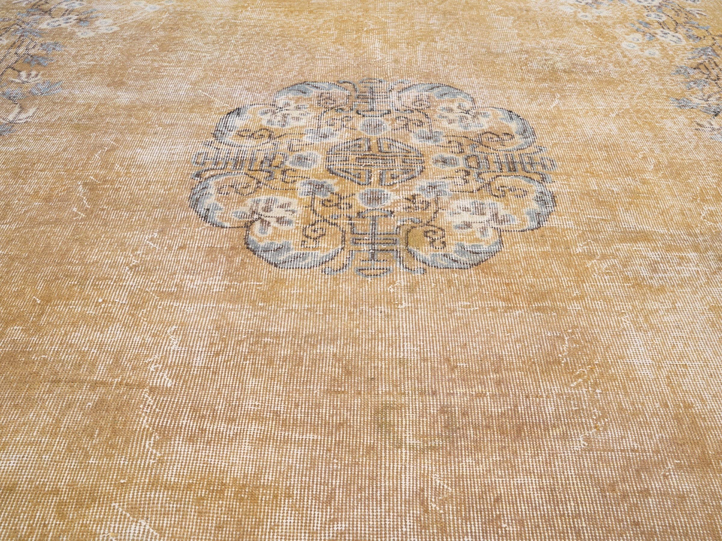 Turkish Isparta area rug in tan and sage, view 4 of 10