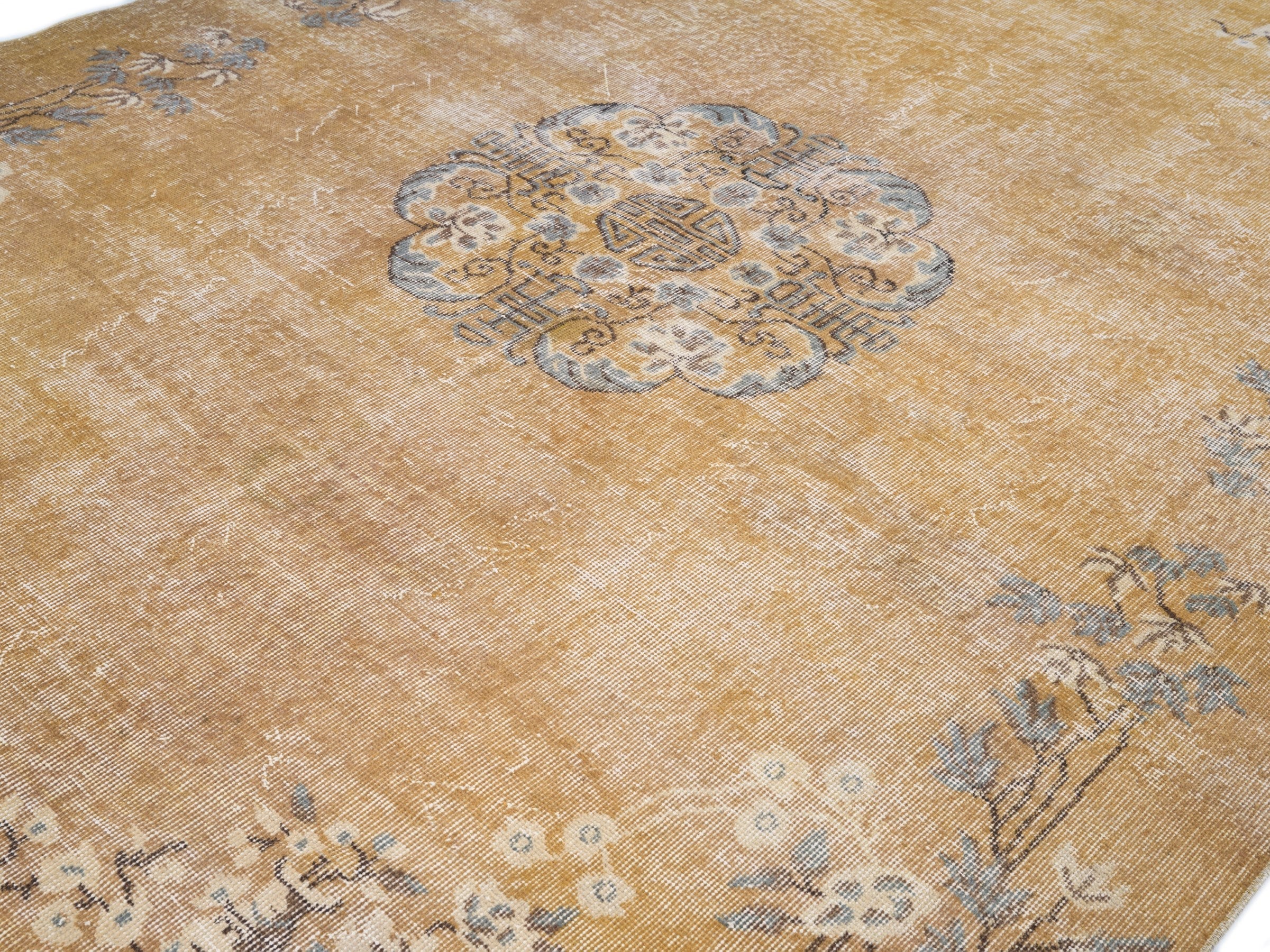 Turkish Isparta area rug in tan and sage, view 5 of 10