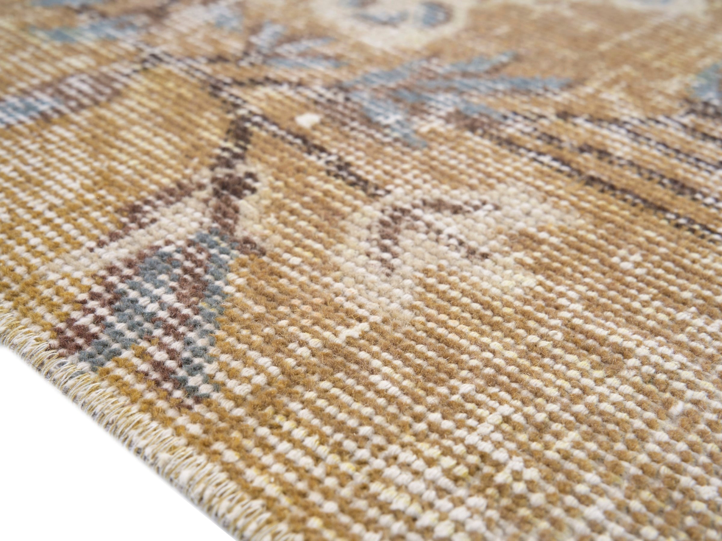Turkish Isparta area rug in tan and sage, view 6 of 10