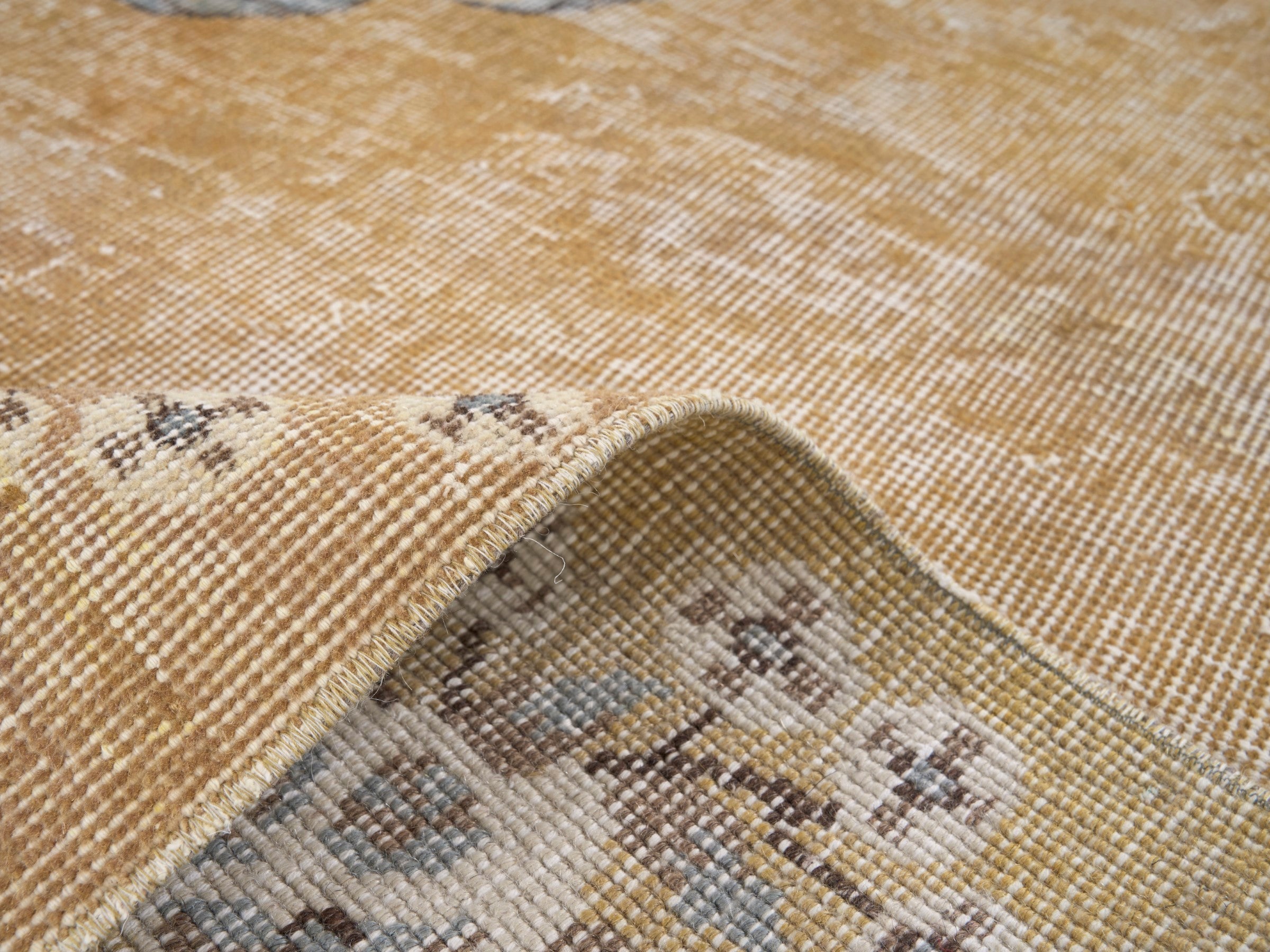 Turkish Isparta area rug in tan and sage, view 9 of 10