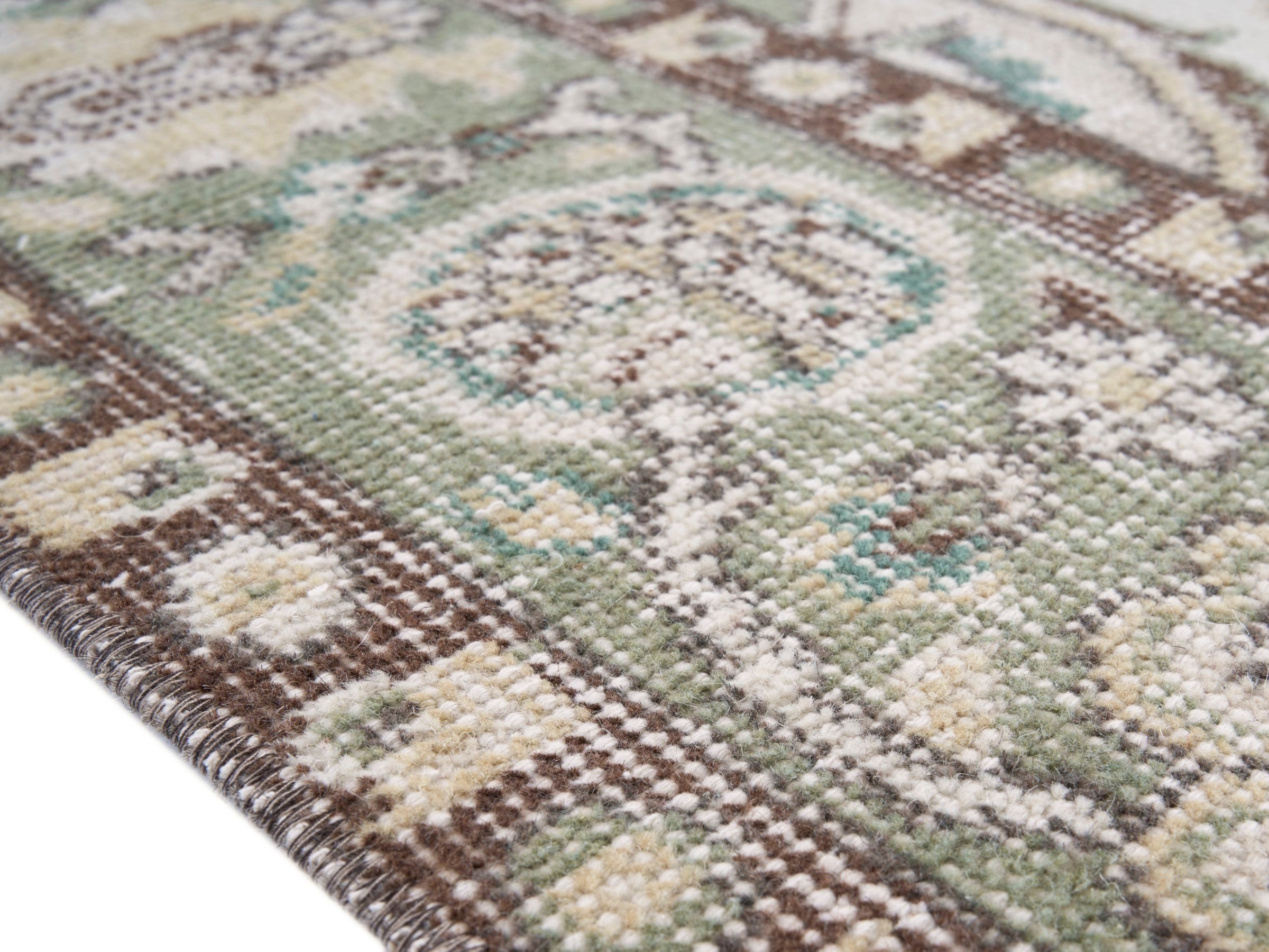 Turkish Isparta area rug in cream and sage, view 6 of 10
