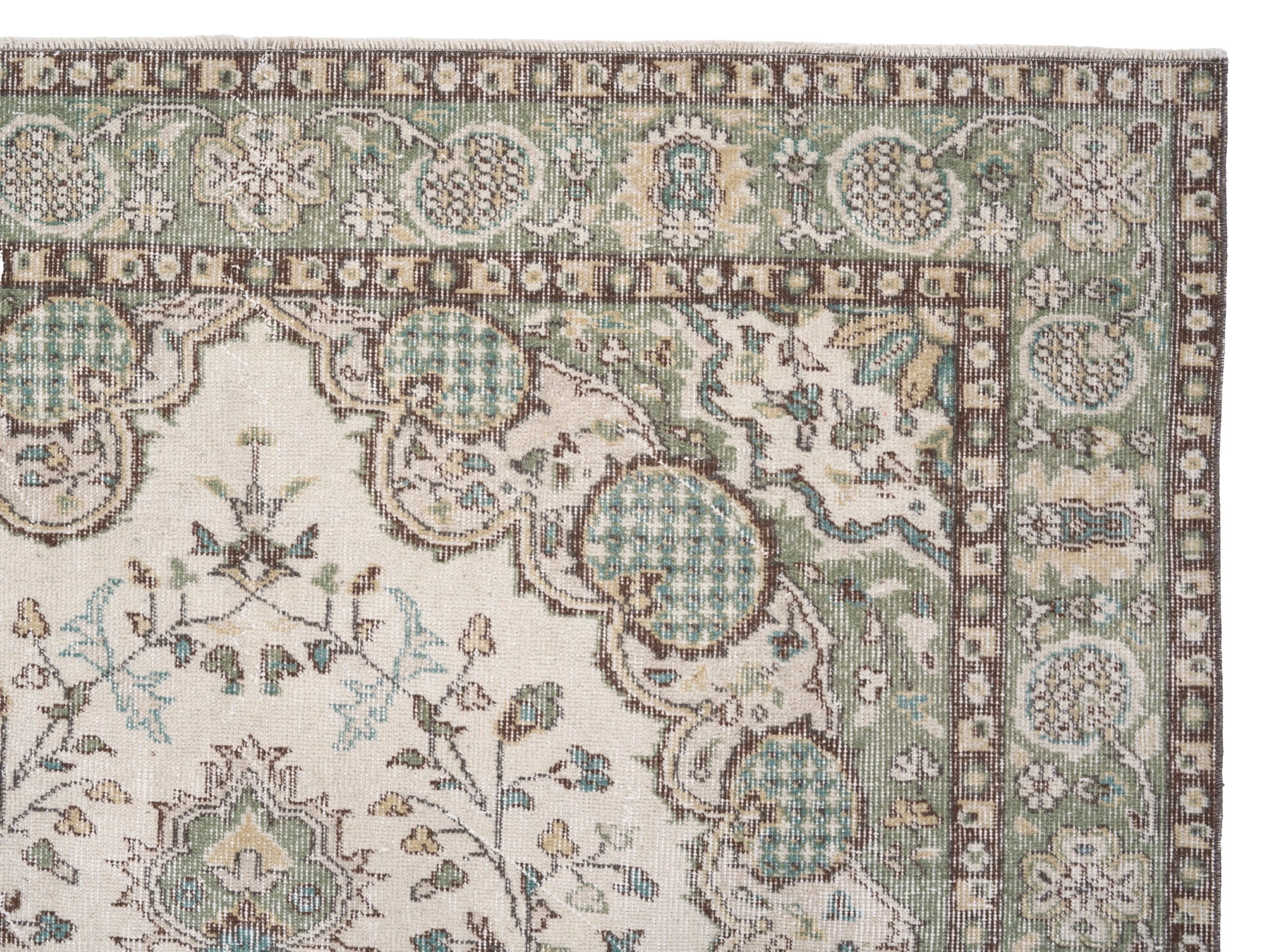 Turkish Isparta area rug in cream and sage, view 8 of 10