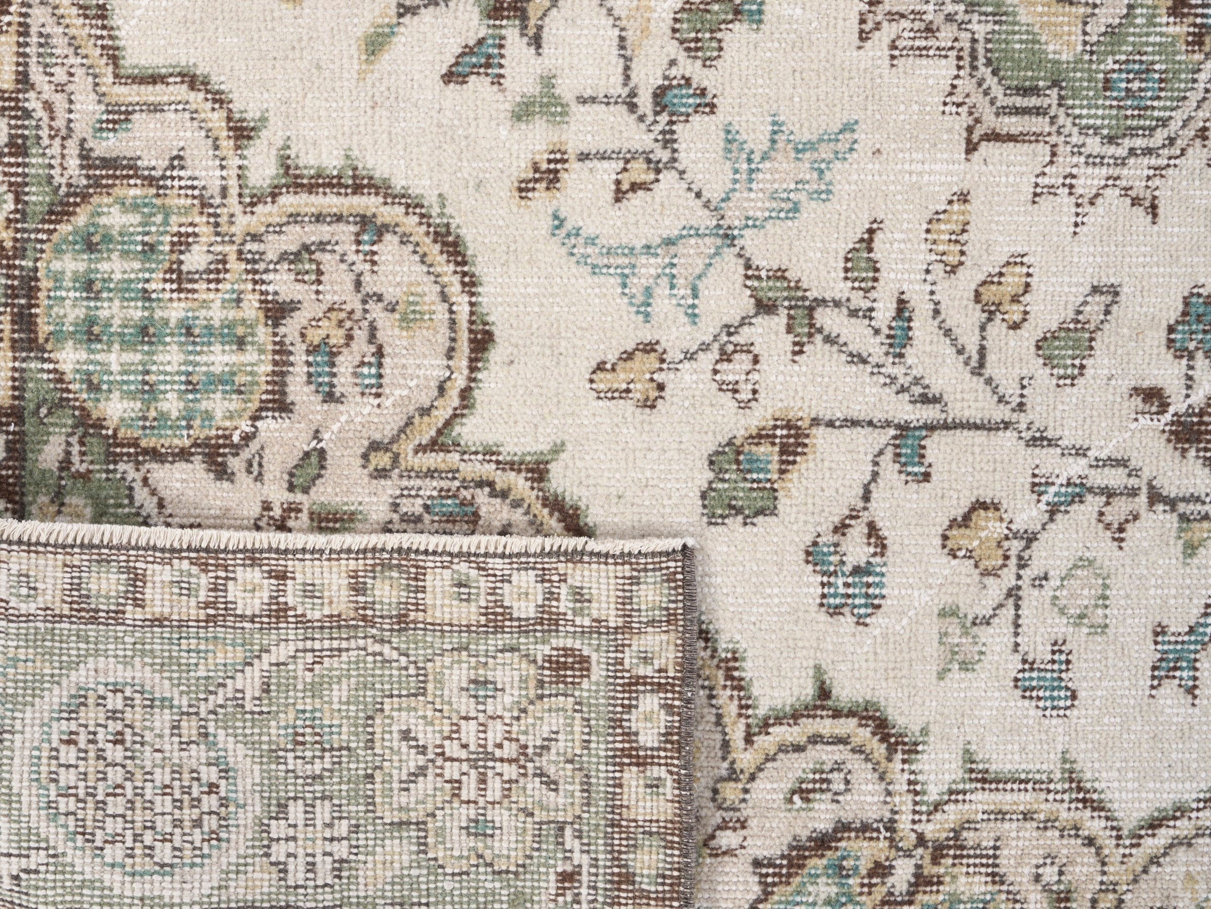 Turkish Isparta area rug in cream and sage, view 10 of 10