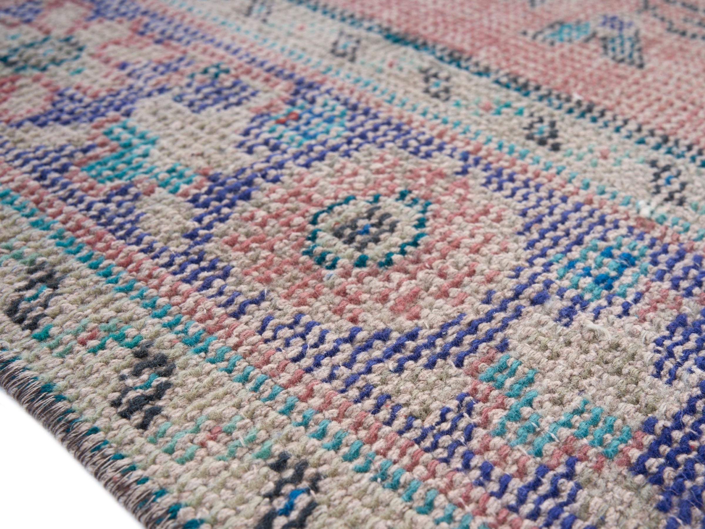Turkish Manisa area rug in dusty rose and denim, view 6 of 10