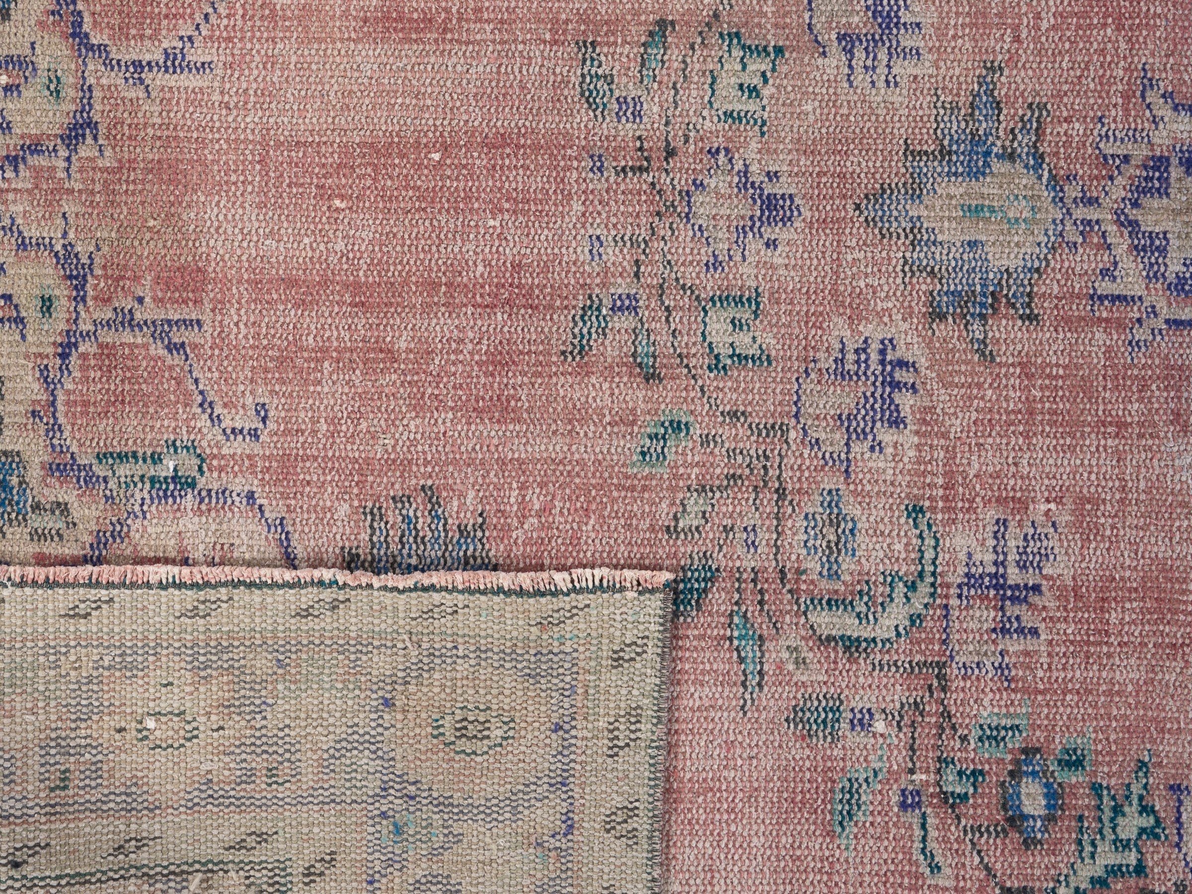 Turkish Manisa area rug in dusty rose and denim, view 10 of 10