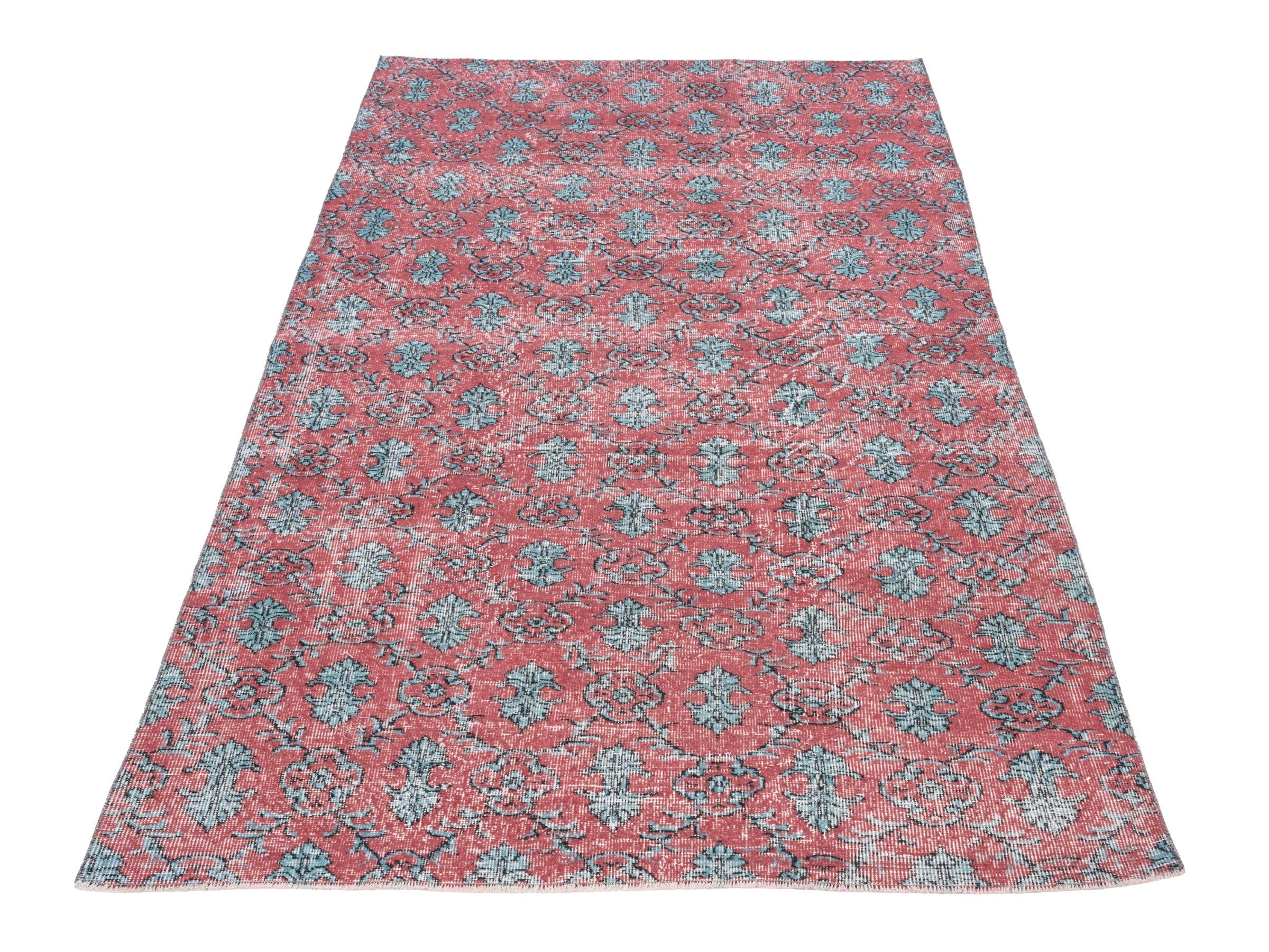 Turkish Isparta area rug in faded red and teal, view 2 of 10