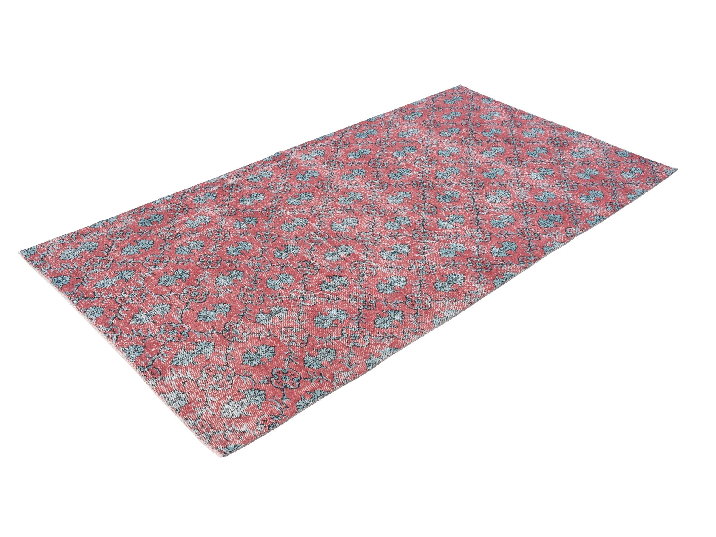 Turkish Isparta area rug in faded red and teal, view 3 of 10