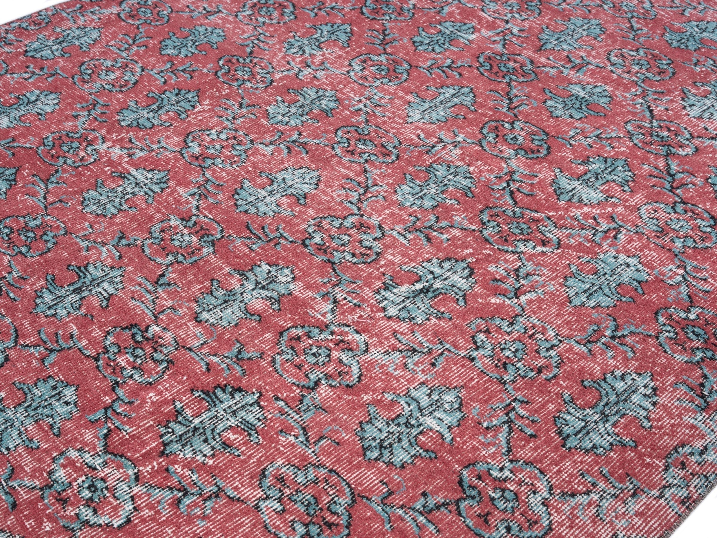 Turkish Isparta area rug in faded red and teal, view 5 of 10