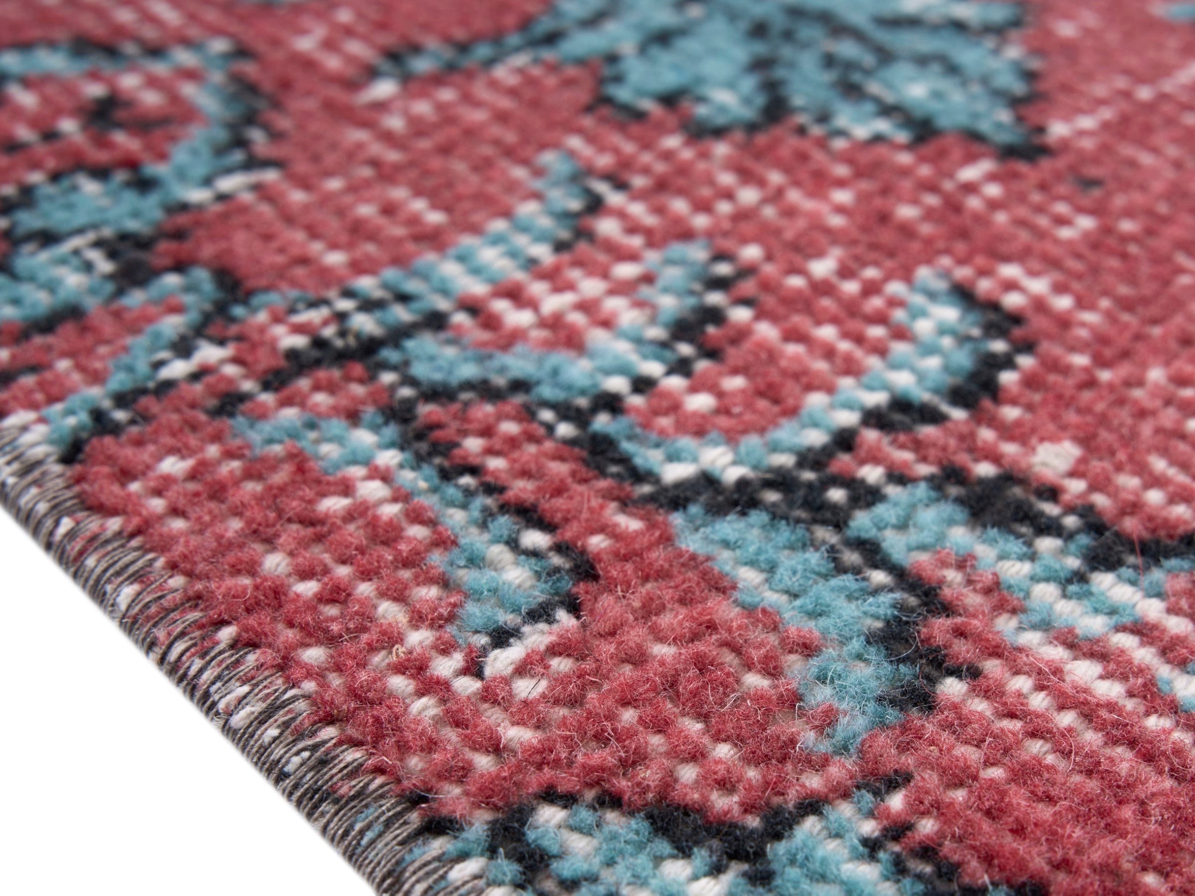 Turkish Isparta area rug in faded red and teal, view 6 of 10