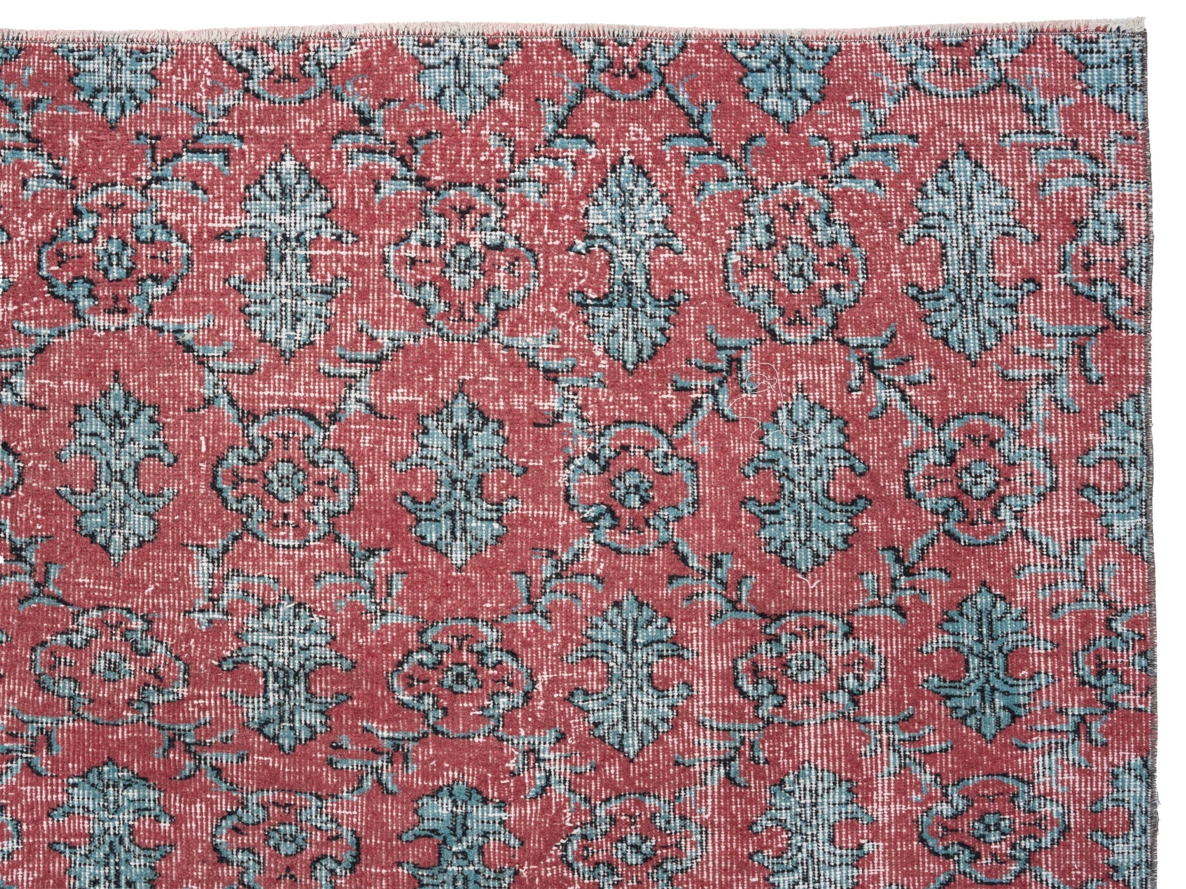 Turkish Isparta area rug in faded red and teal, view 8 of 10