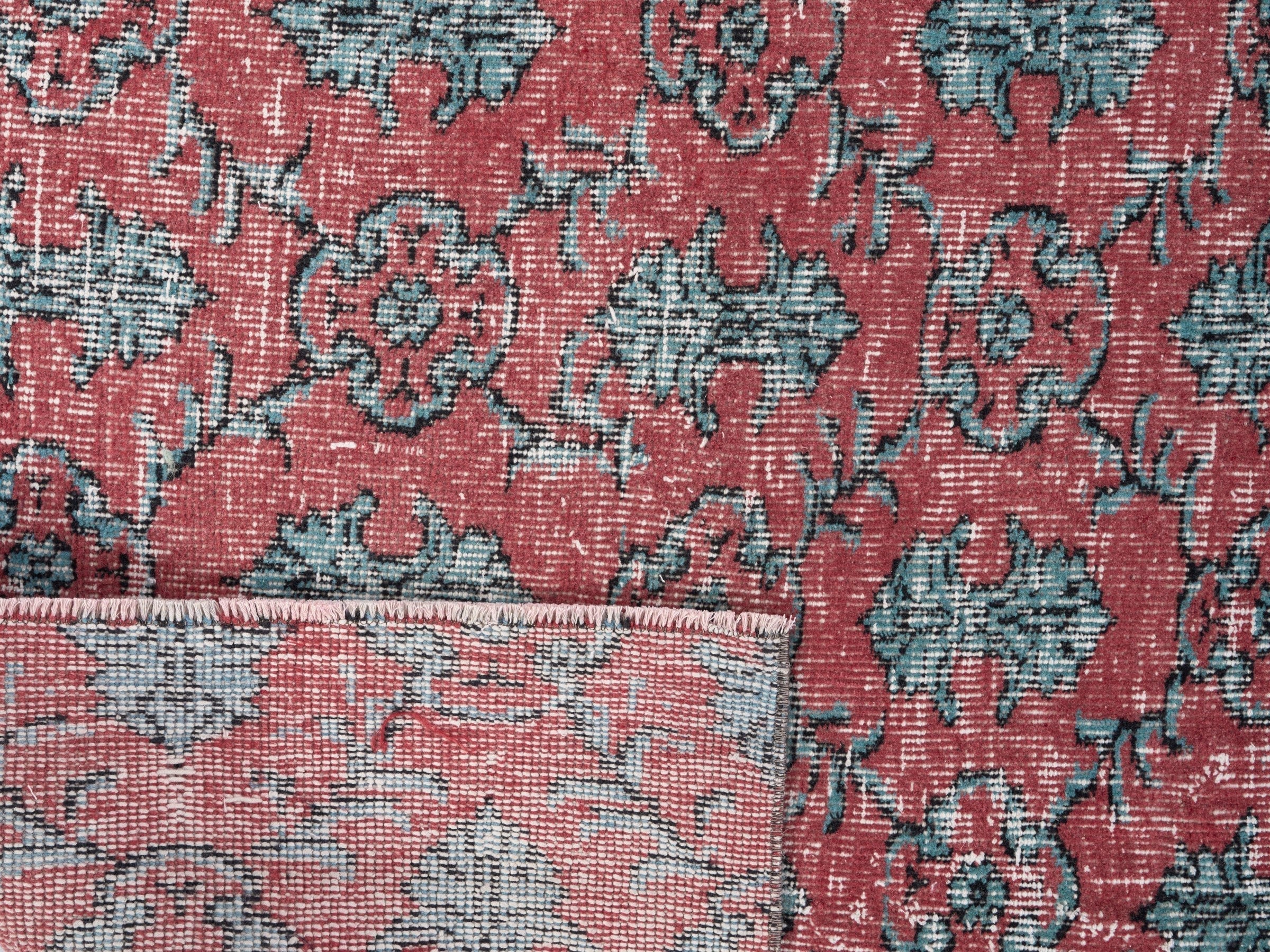 Turkish Isparta area rug in faded red and teal, view 10 of 10