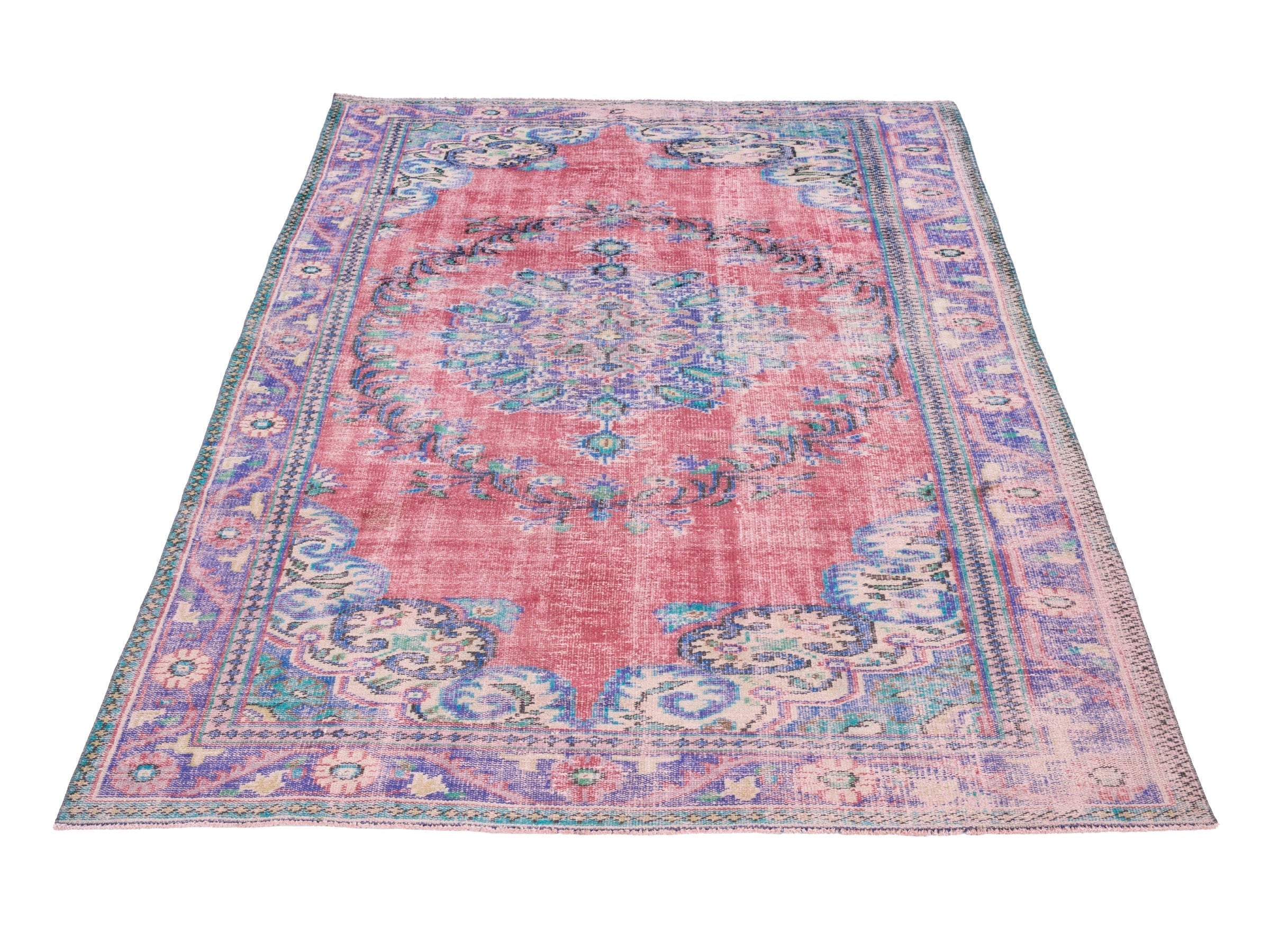 Turkish Manisa area rug in faded red and plum, view 2 of 10