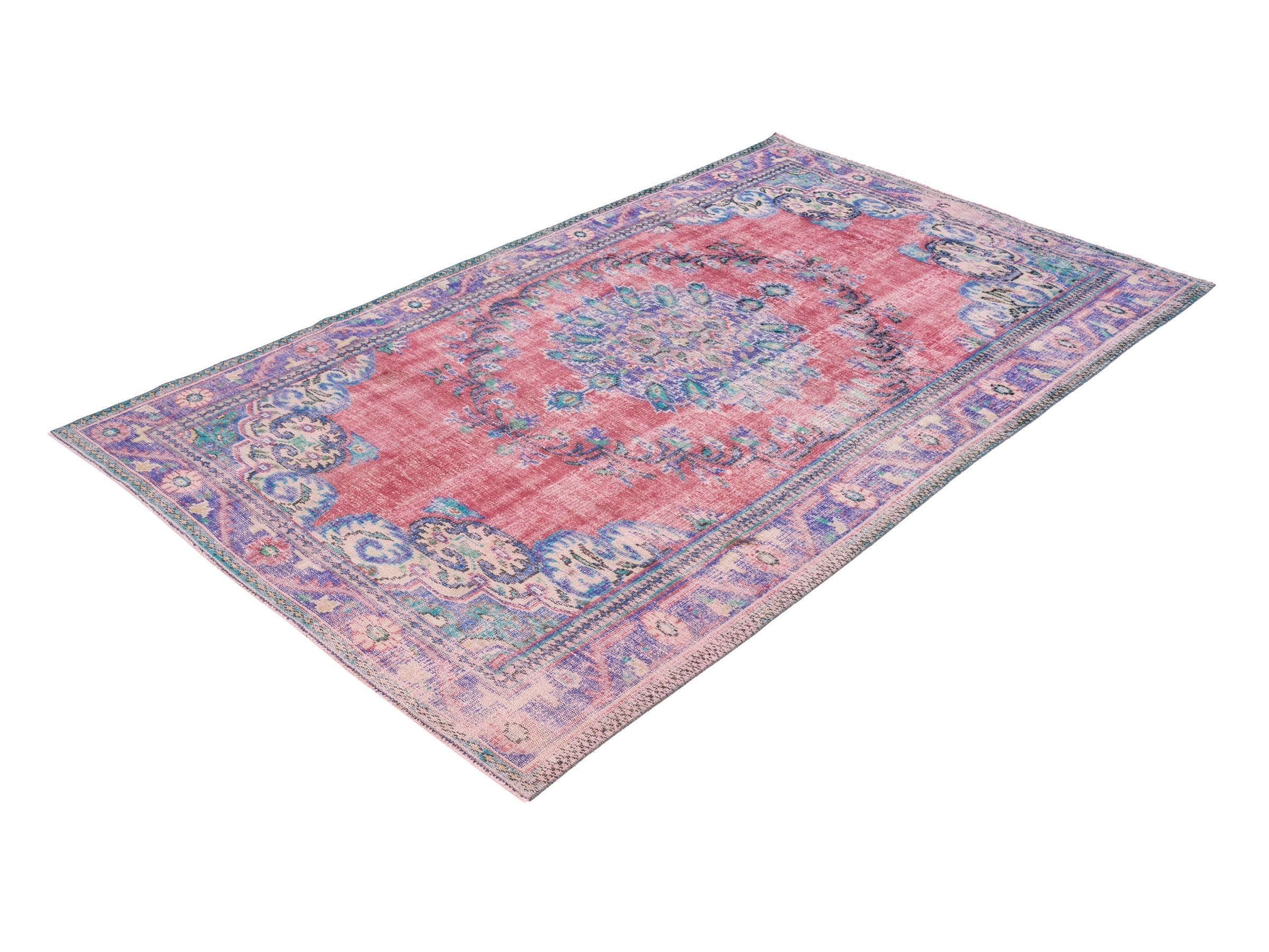 Turkish Manisa area rug in faded red and plum, view 3 of 10