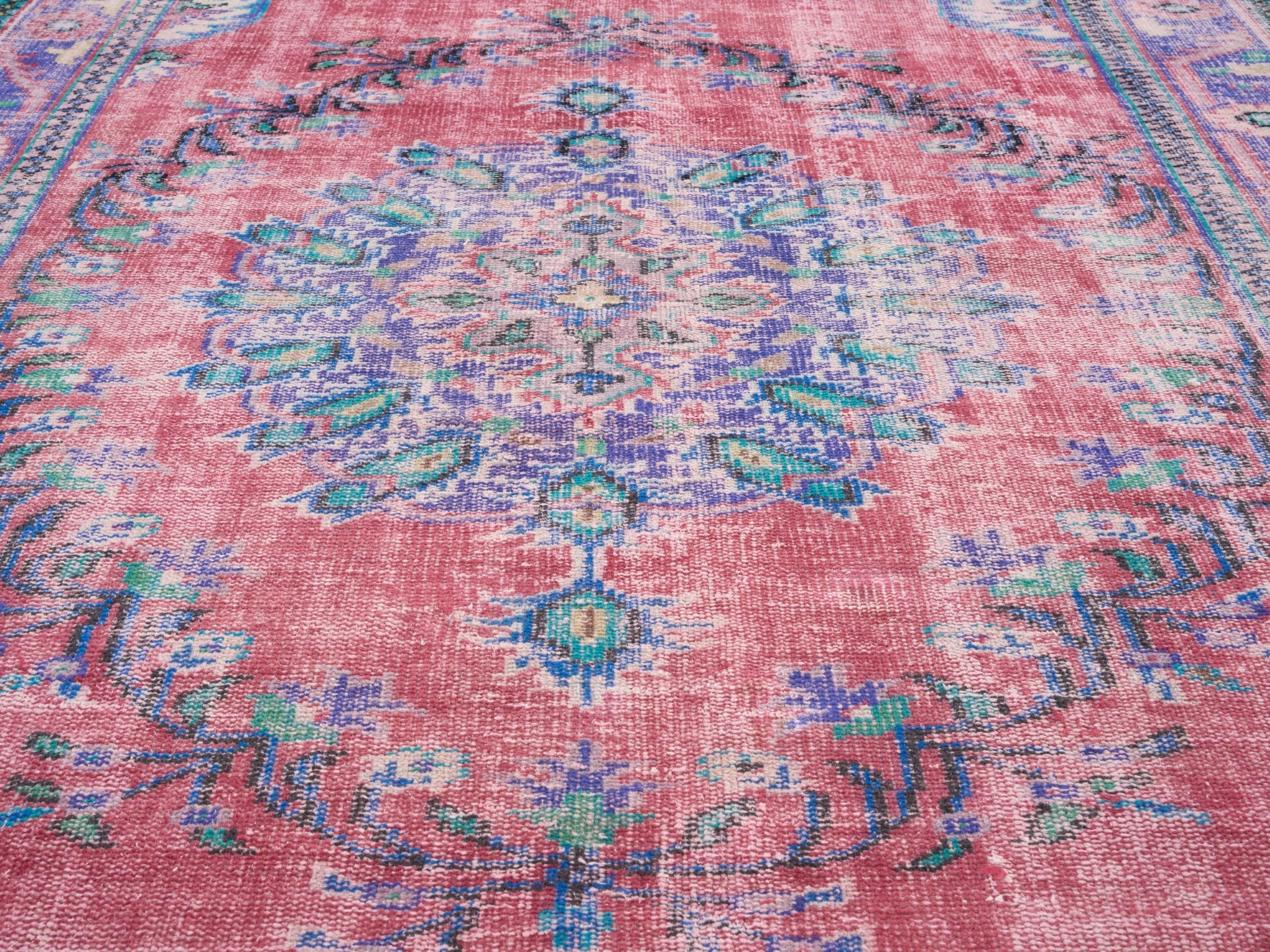 Turkish Manisa area rug in faded red and plum, view 4 of 10