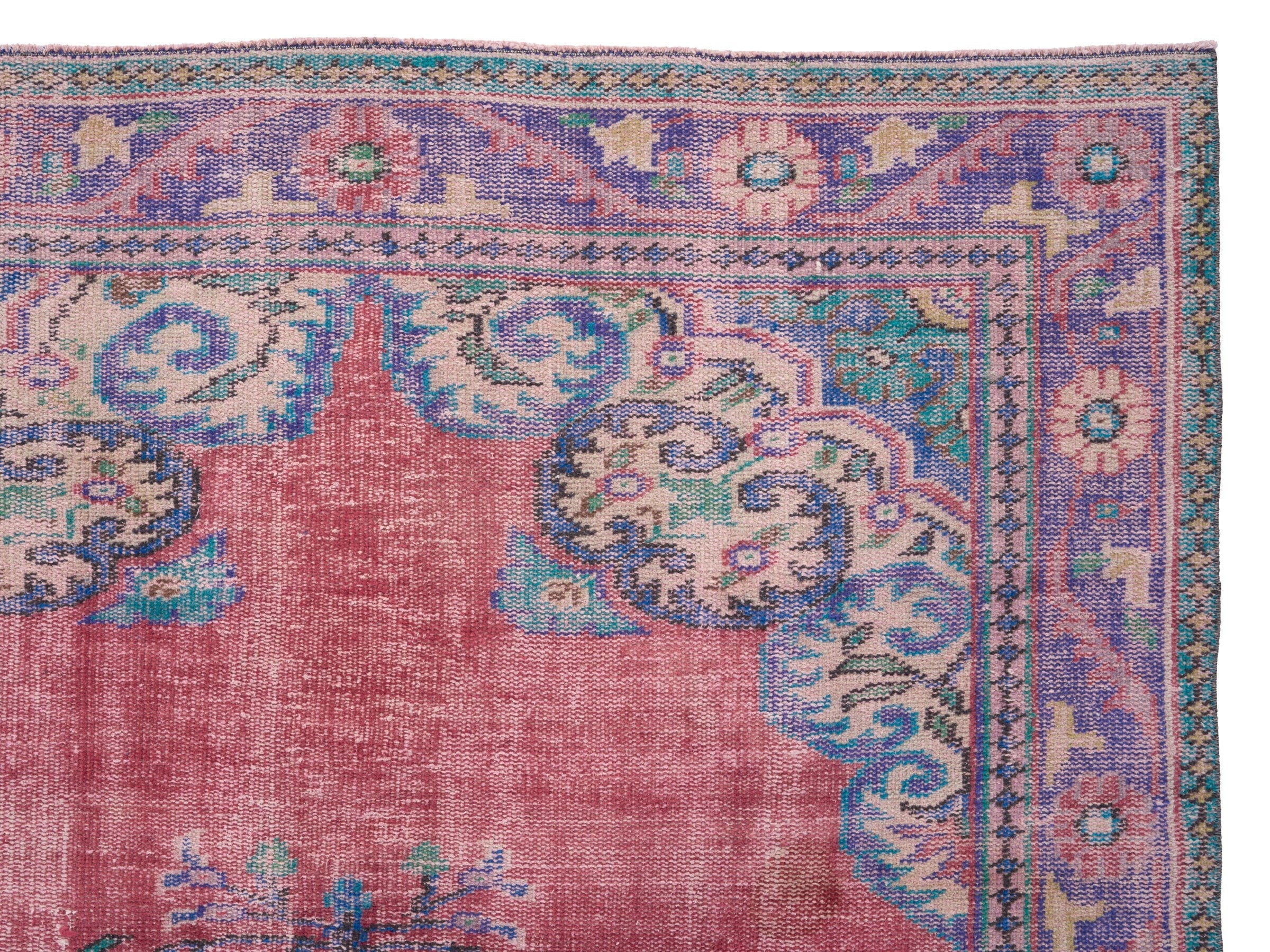 Turkish Manisa area rug in faded red and plum, view 8 of 10