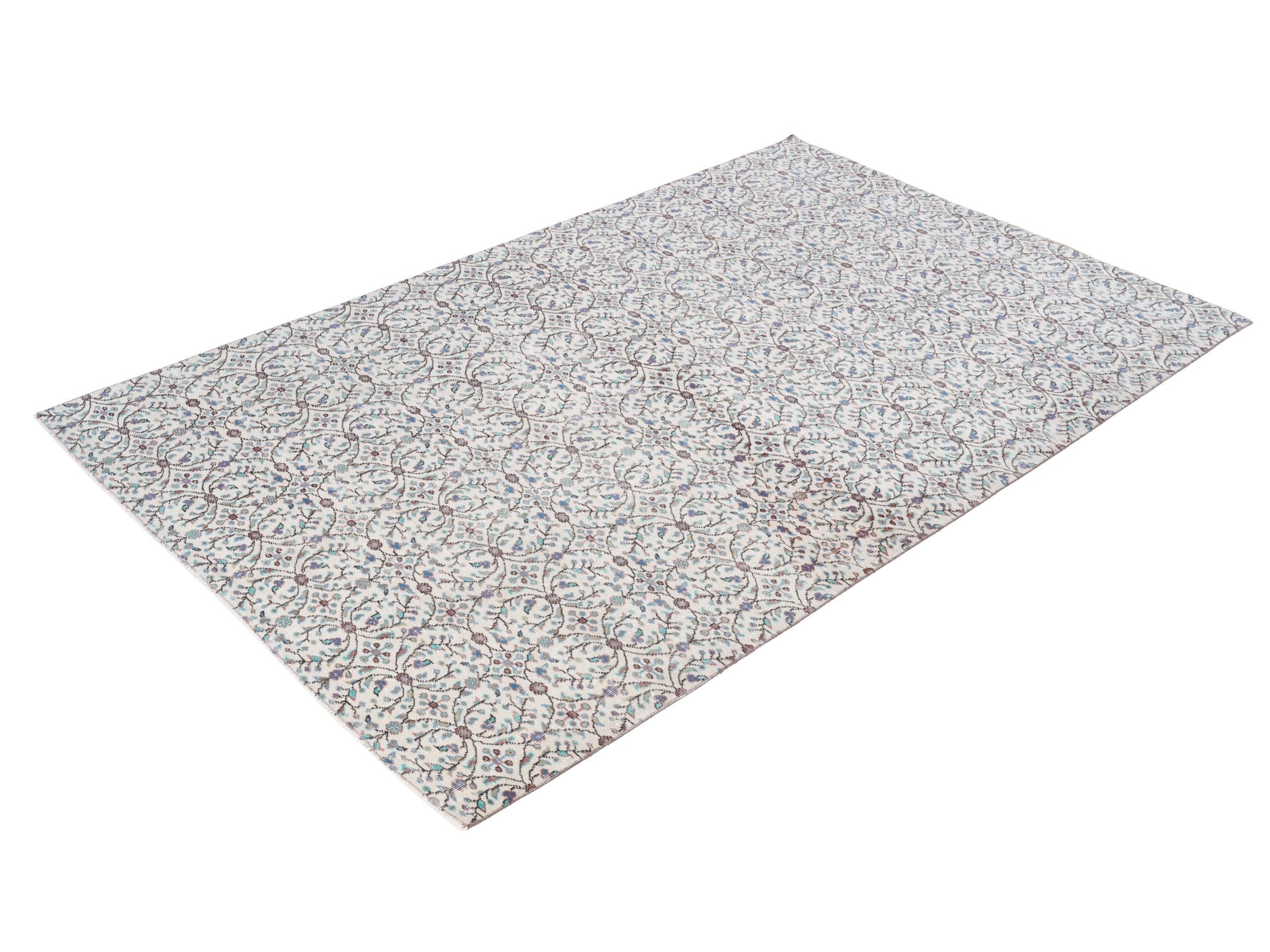 Turkish Isparta area rug in cream and slate blue, view 3 of 10