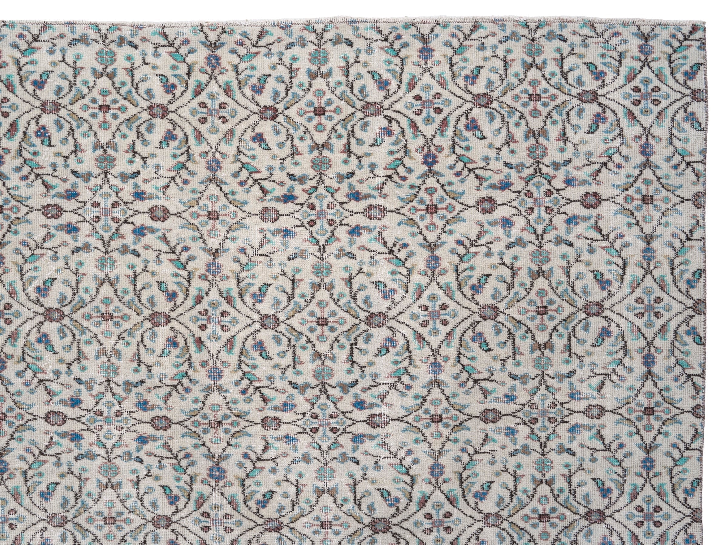 Turkish Isparta area rug in cream and slate blue, view 8 of 10