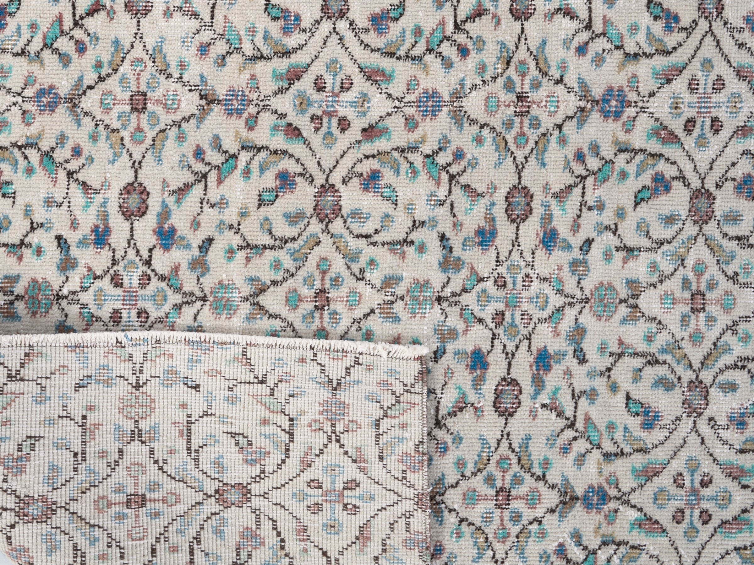 Turkish Isparta area rug in cream and slate blue, view 10 of 10