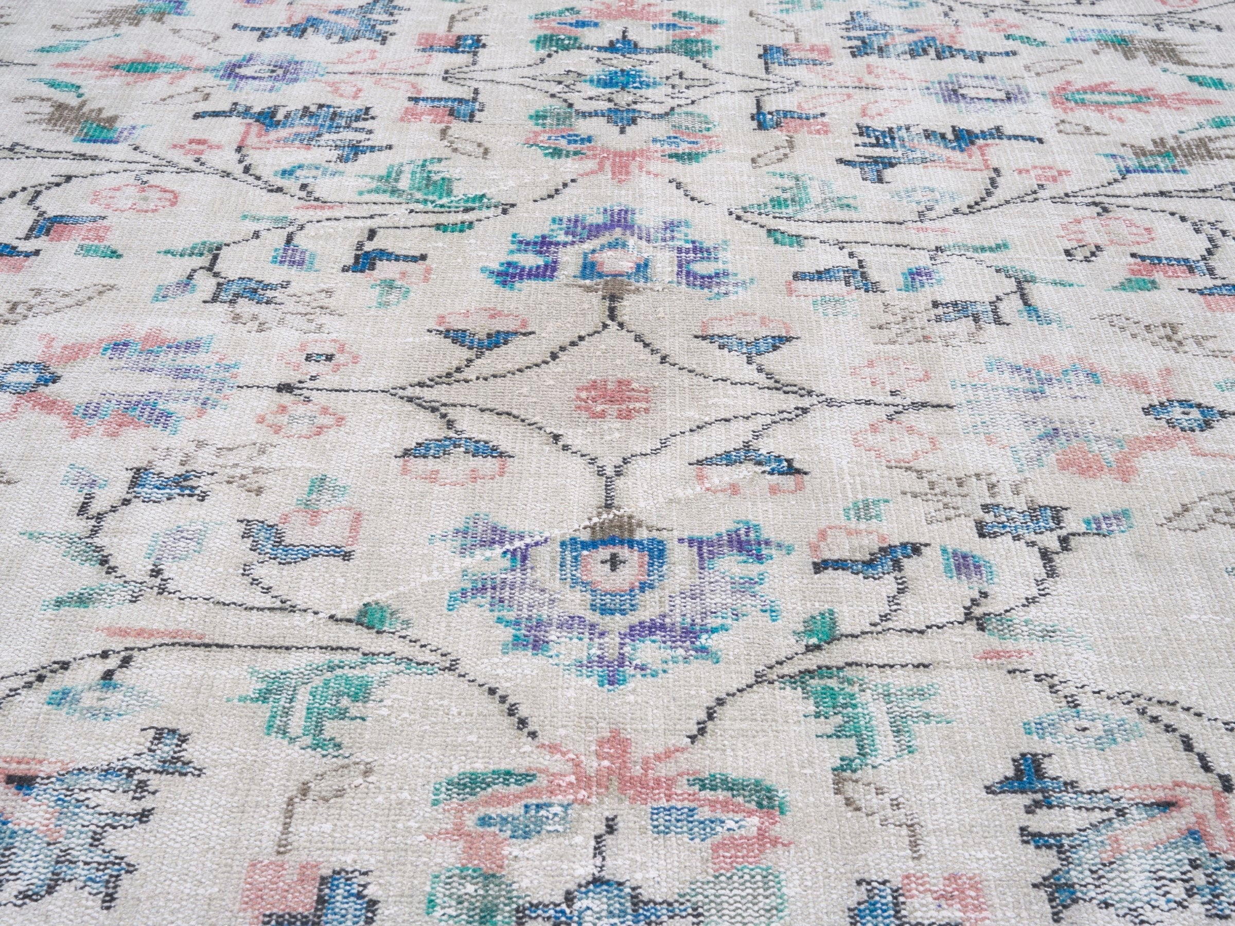 Turkish Manisa area rug in cream and navy, view 4 of 10
