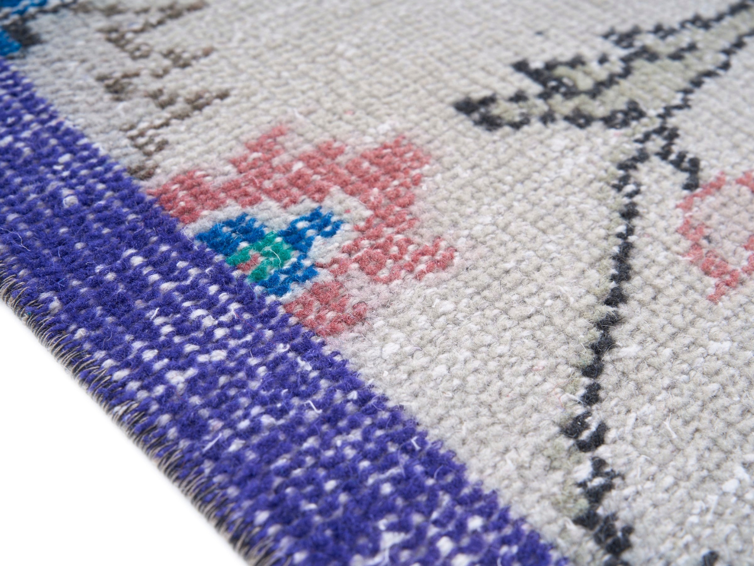 Turkish Manisa area rug in cream and navy, view 6 of 10