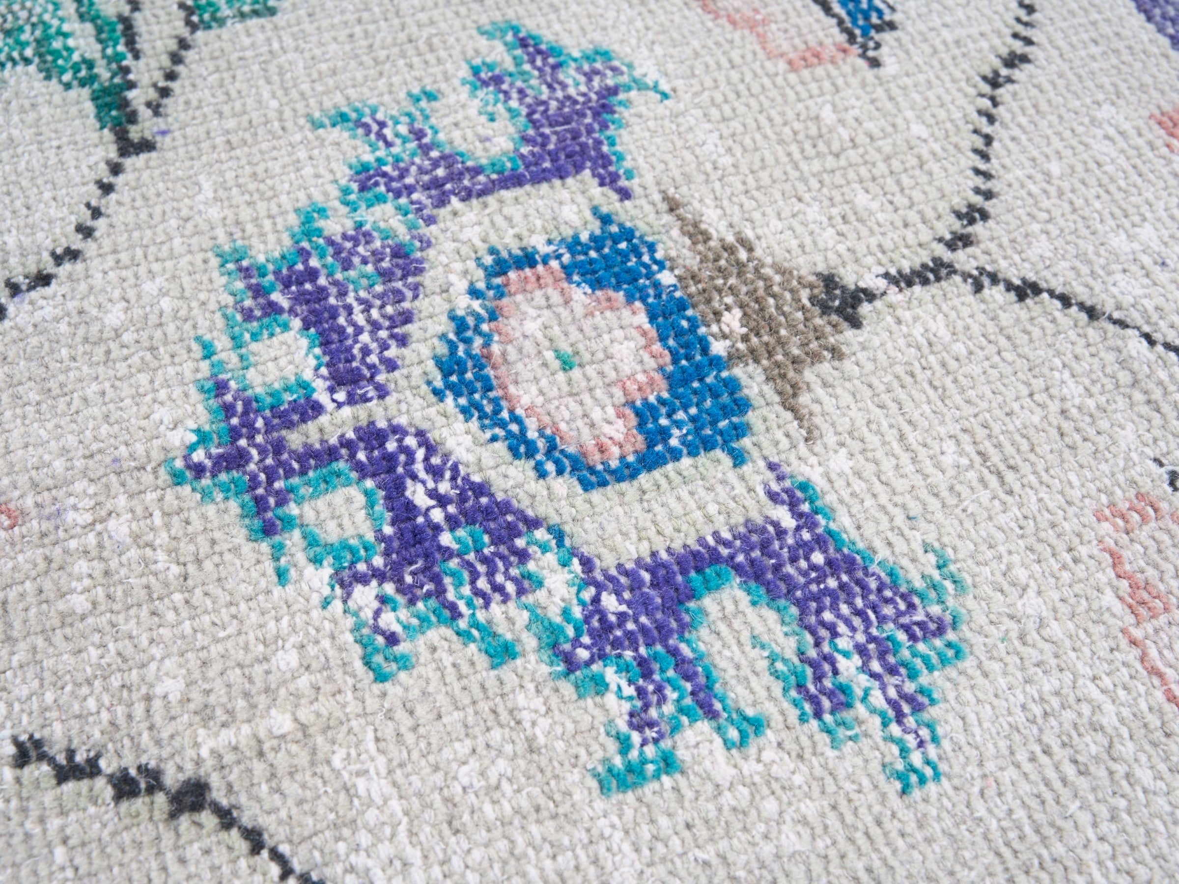 Turkish Manisa area rug in cream and navy, view 7 of 10