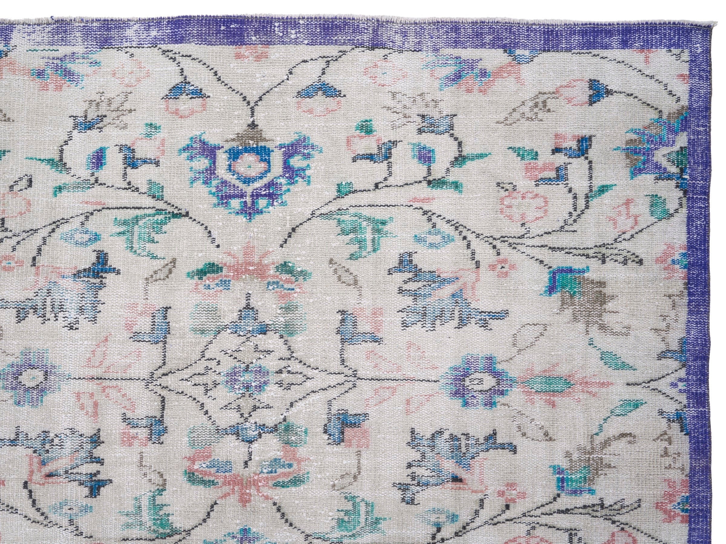 Turkish Manisa area rug in cream and navy, view 8 of 10