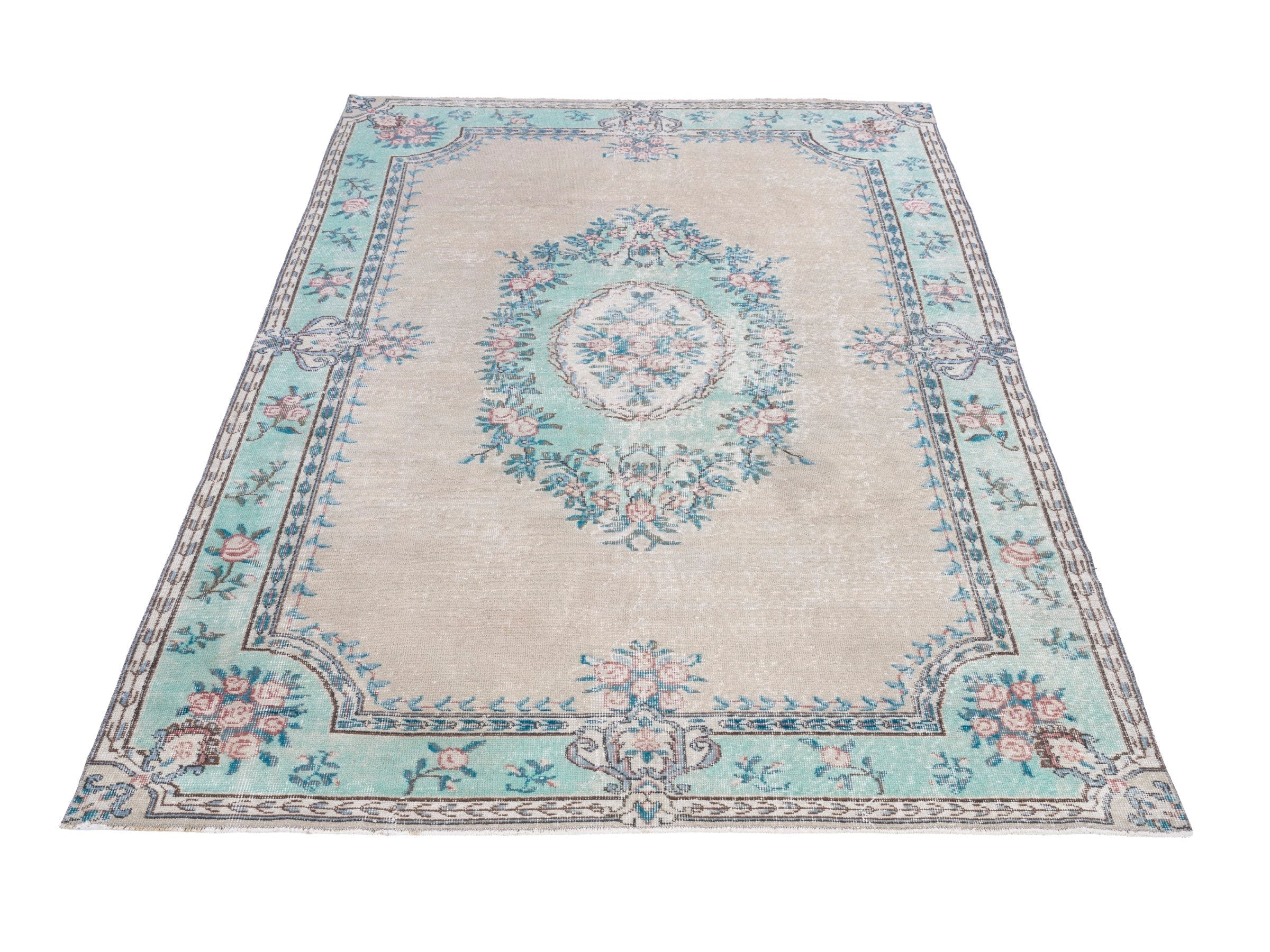 Turkish Isparta area rug in cream and celadon, view 2 of 10
