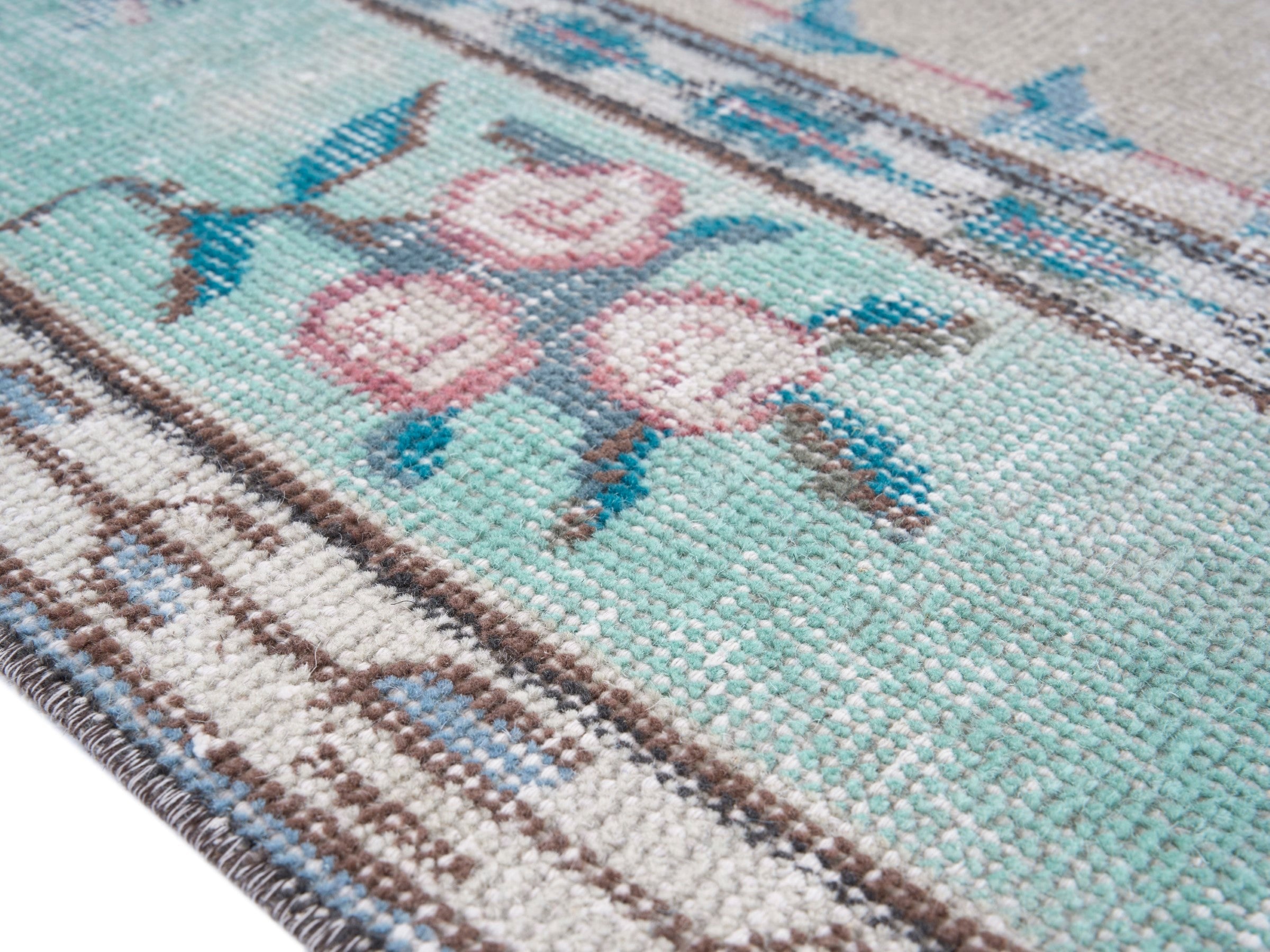 Turkish Isparta area rug in cream and celadon, view 6 of 10