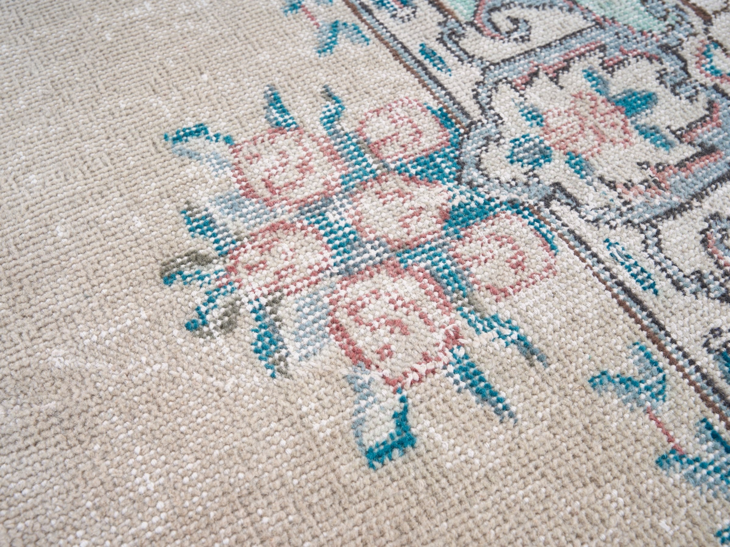 Turkish Isparta area rug in cream and celadon, view 7 of 10