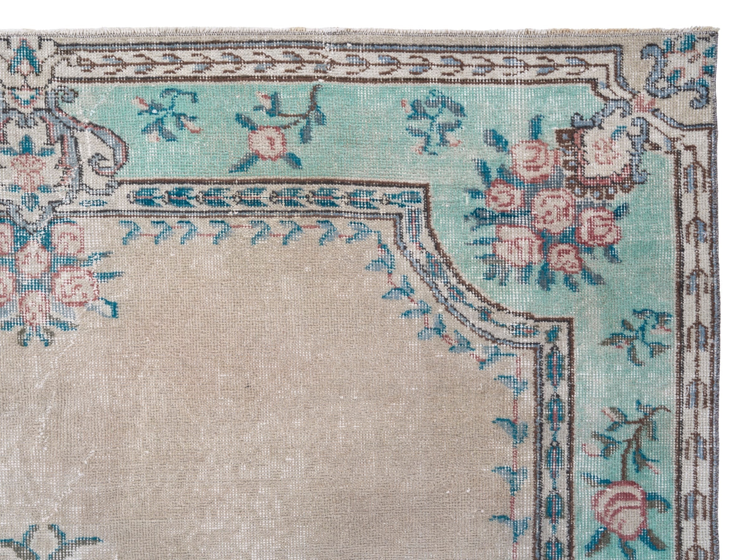 Turkish Isparta area rug in cream and celadon, view 8 of 10