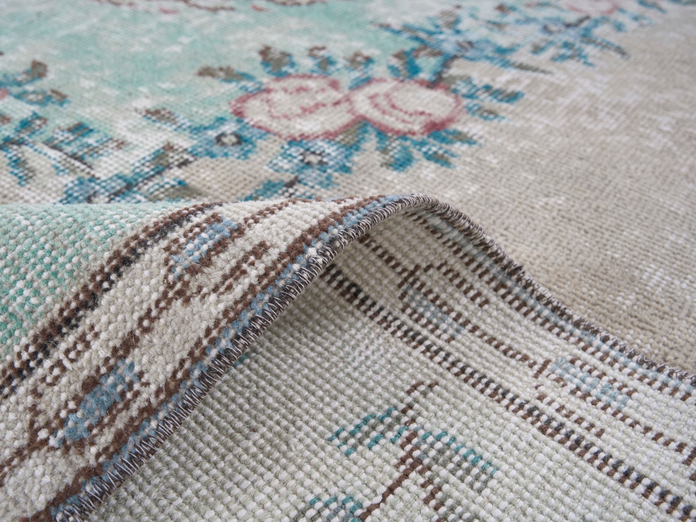 Turkish Isparta area rug in cream and celadon, view 9 of 10