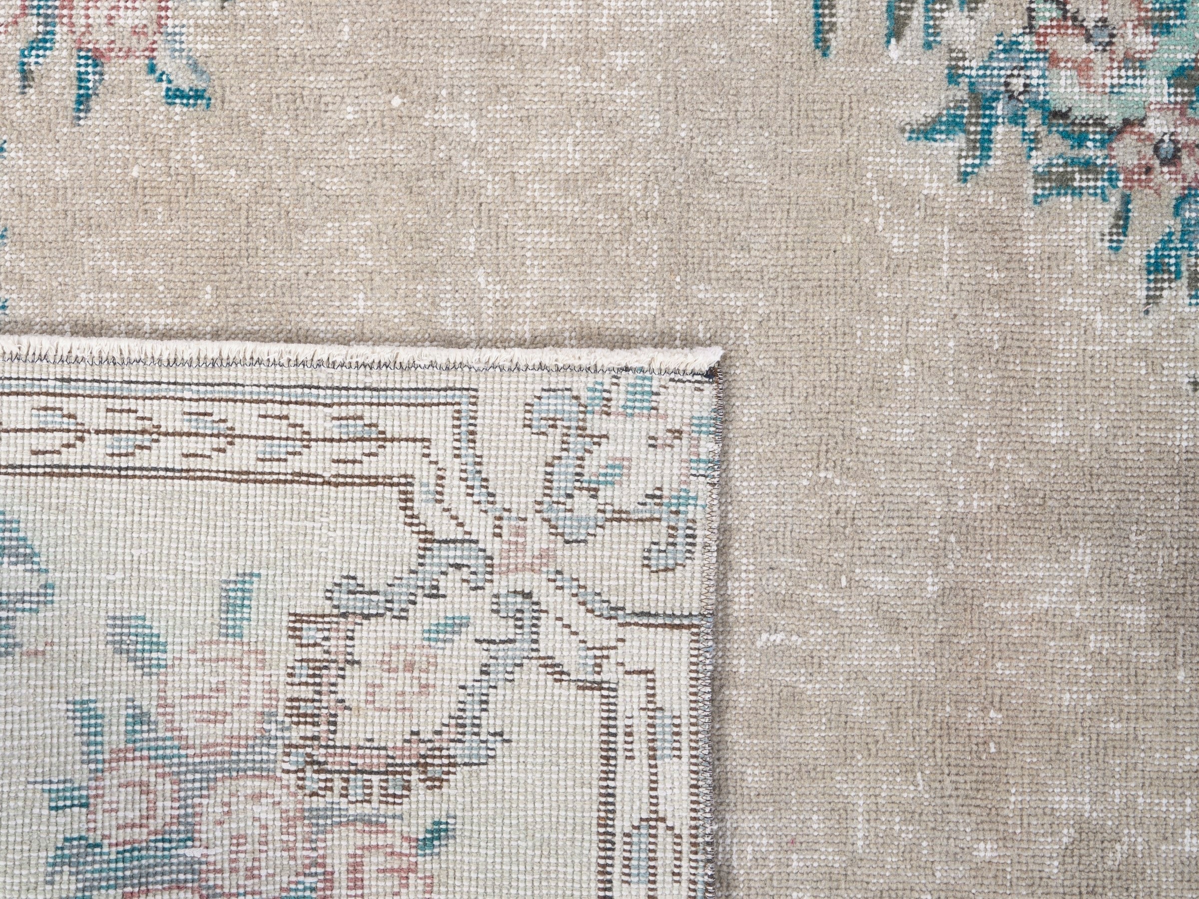 Turkish Isparta area rug in cream and celadon, view 10 of 10