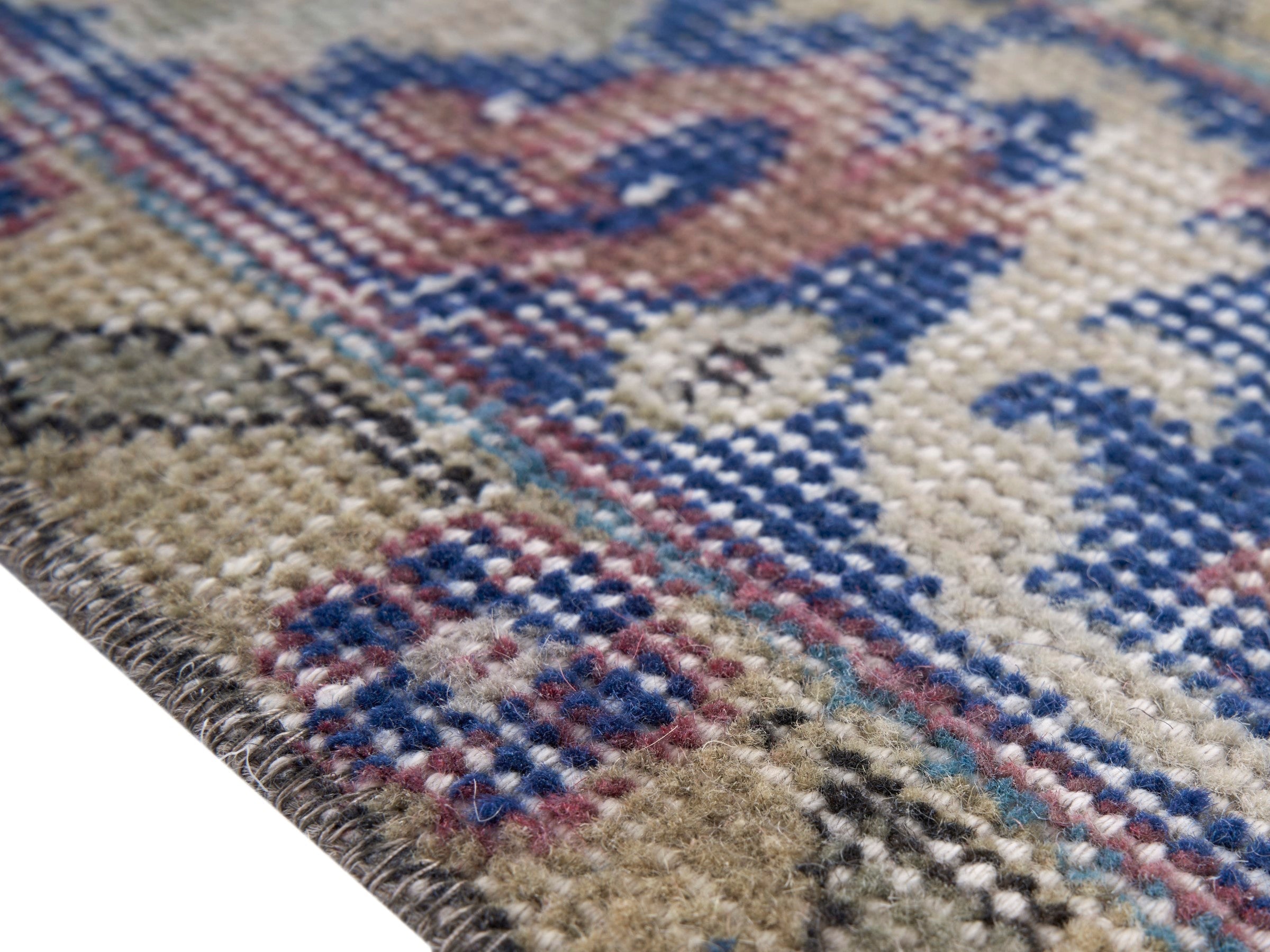 Turkish Isparta area rug in muted pink and denim, view 6 of 10