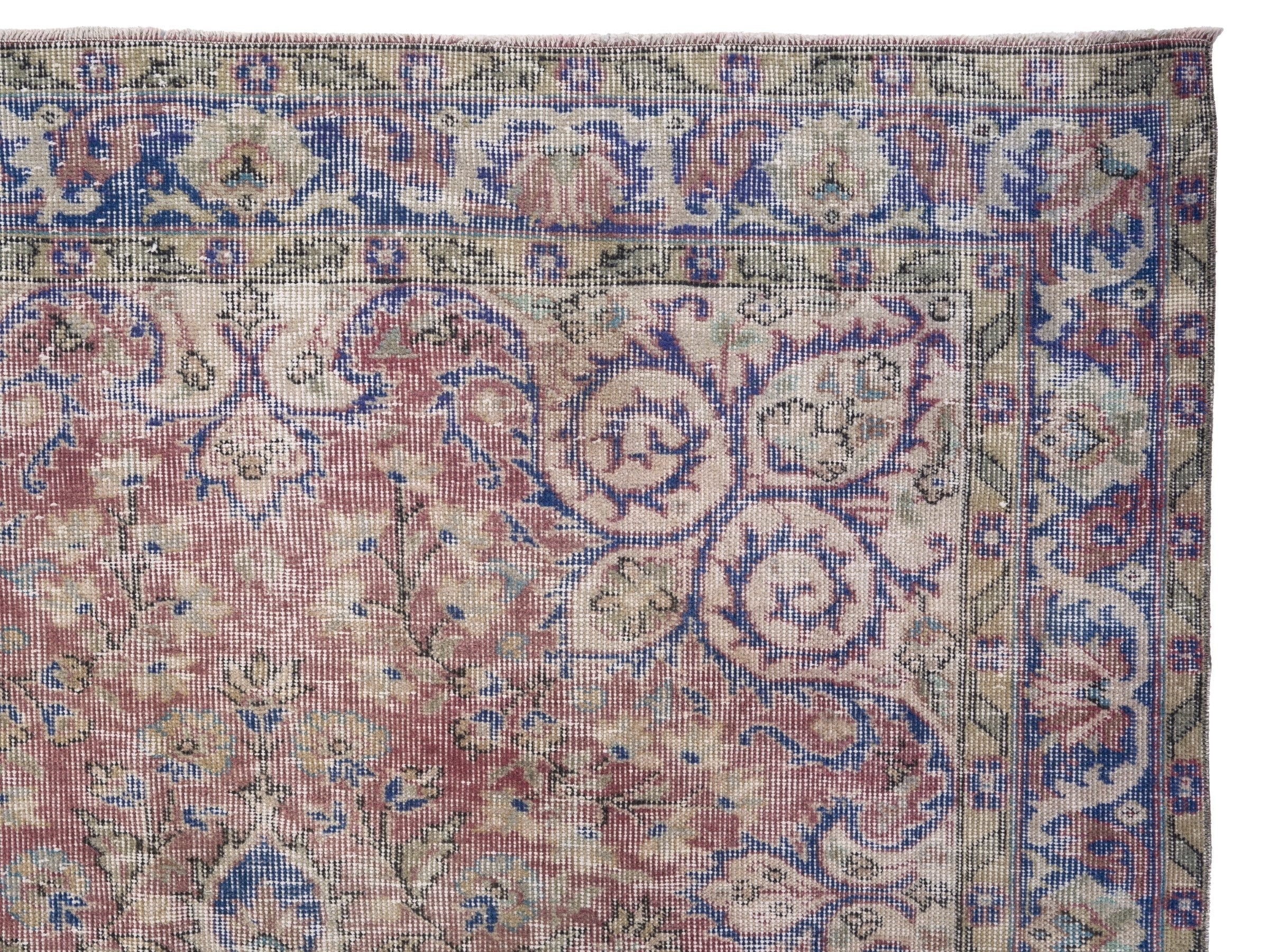 Turkish Isparta area rug in muted pink and denim, view 8 of 10