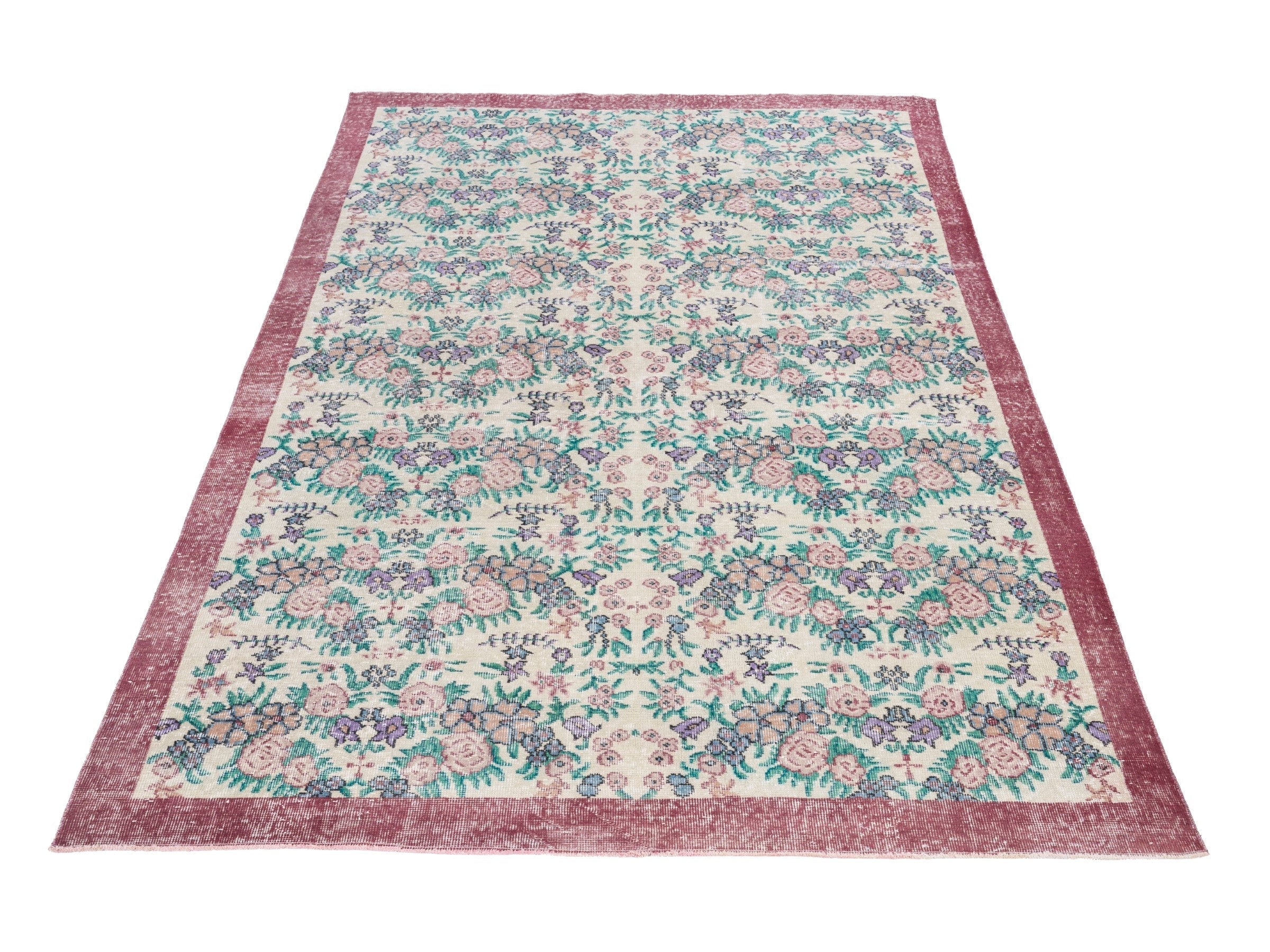 Turkish Isparta area rug in ivory and dusty rose, view 2 of 10