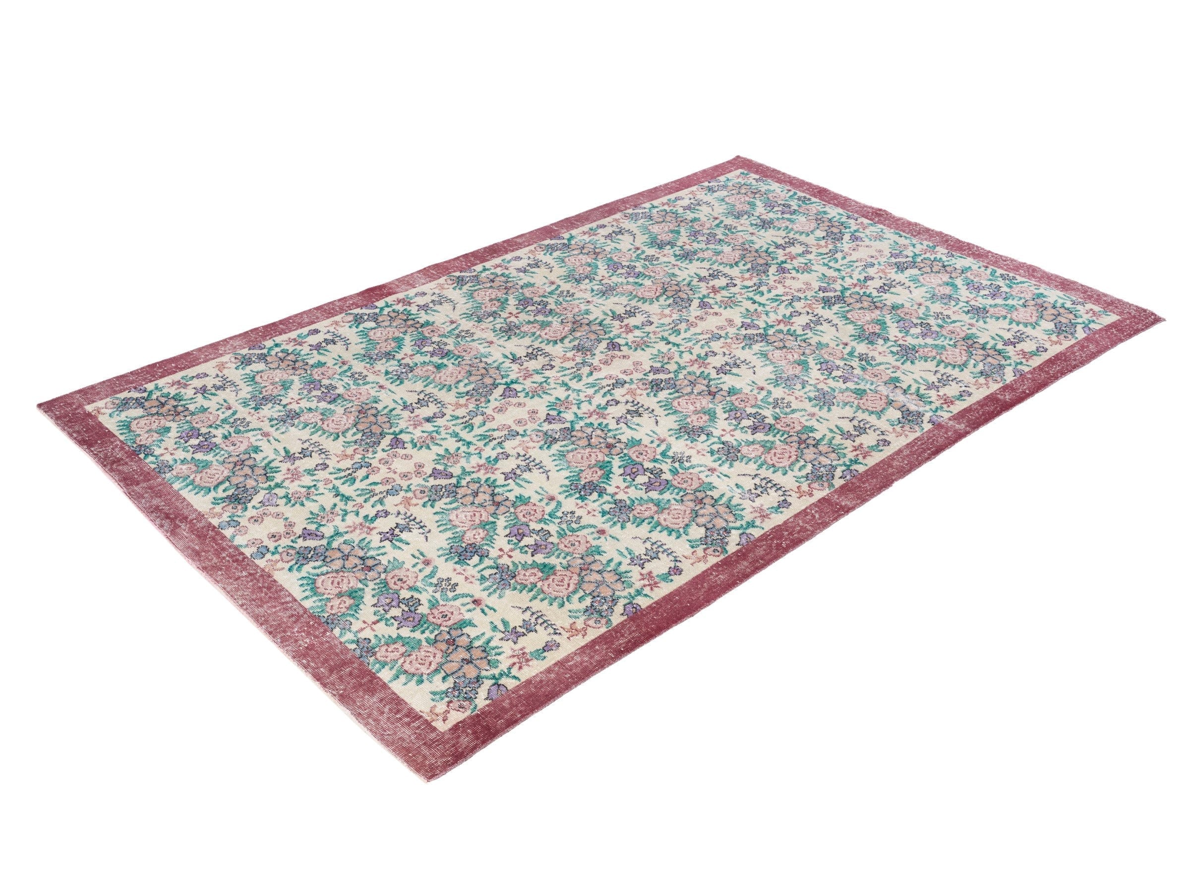 Turkish Isparta area rug in ivory and dusty rose, view 3 of 10