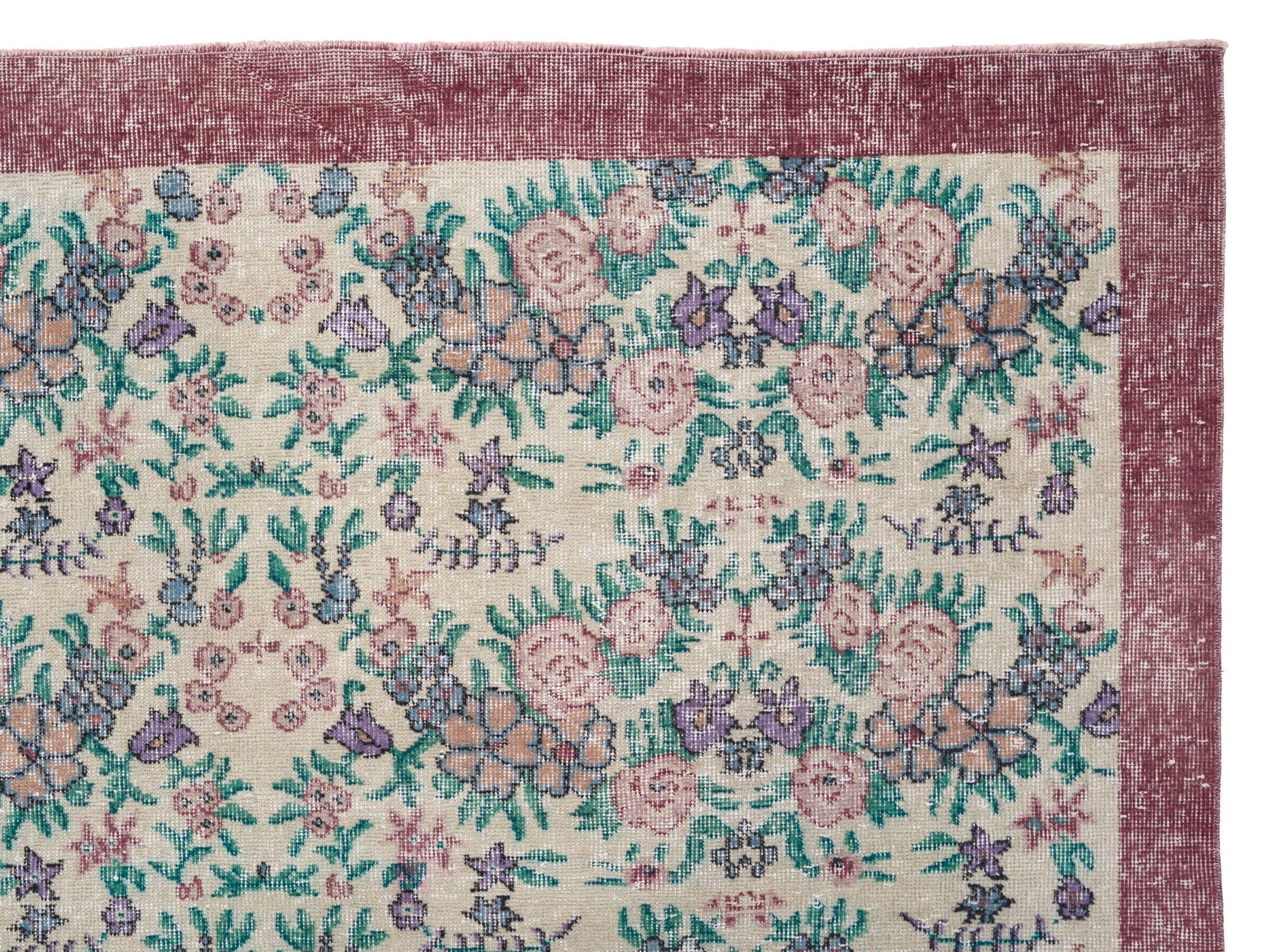 Turkish Isparta area rug in ivory and dusty rose, view 8 of 10
