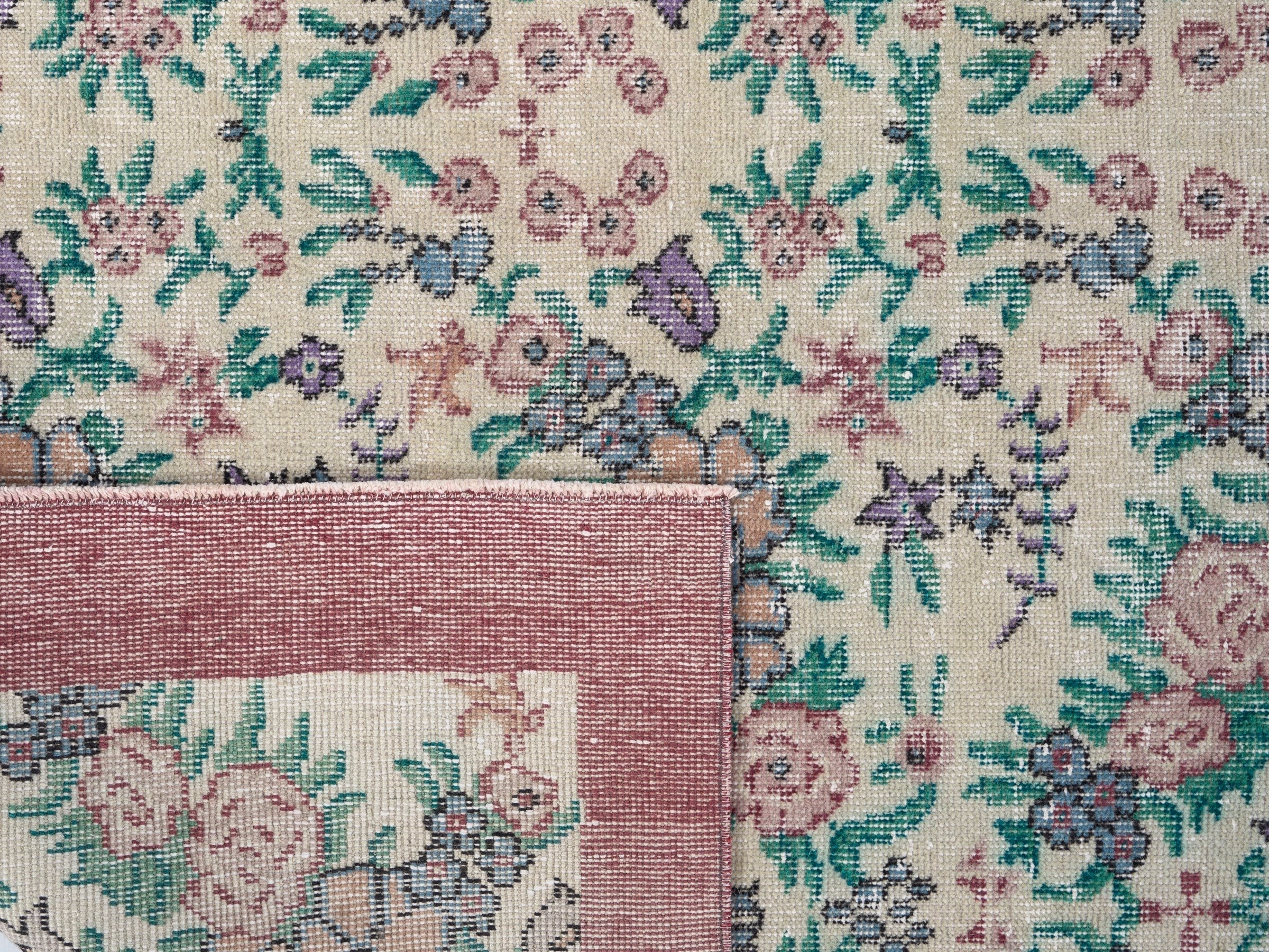 Turkish Isparta area rug in ivory and dusty rose, view 10 of 10
