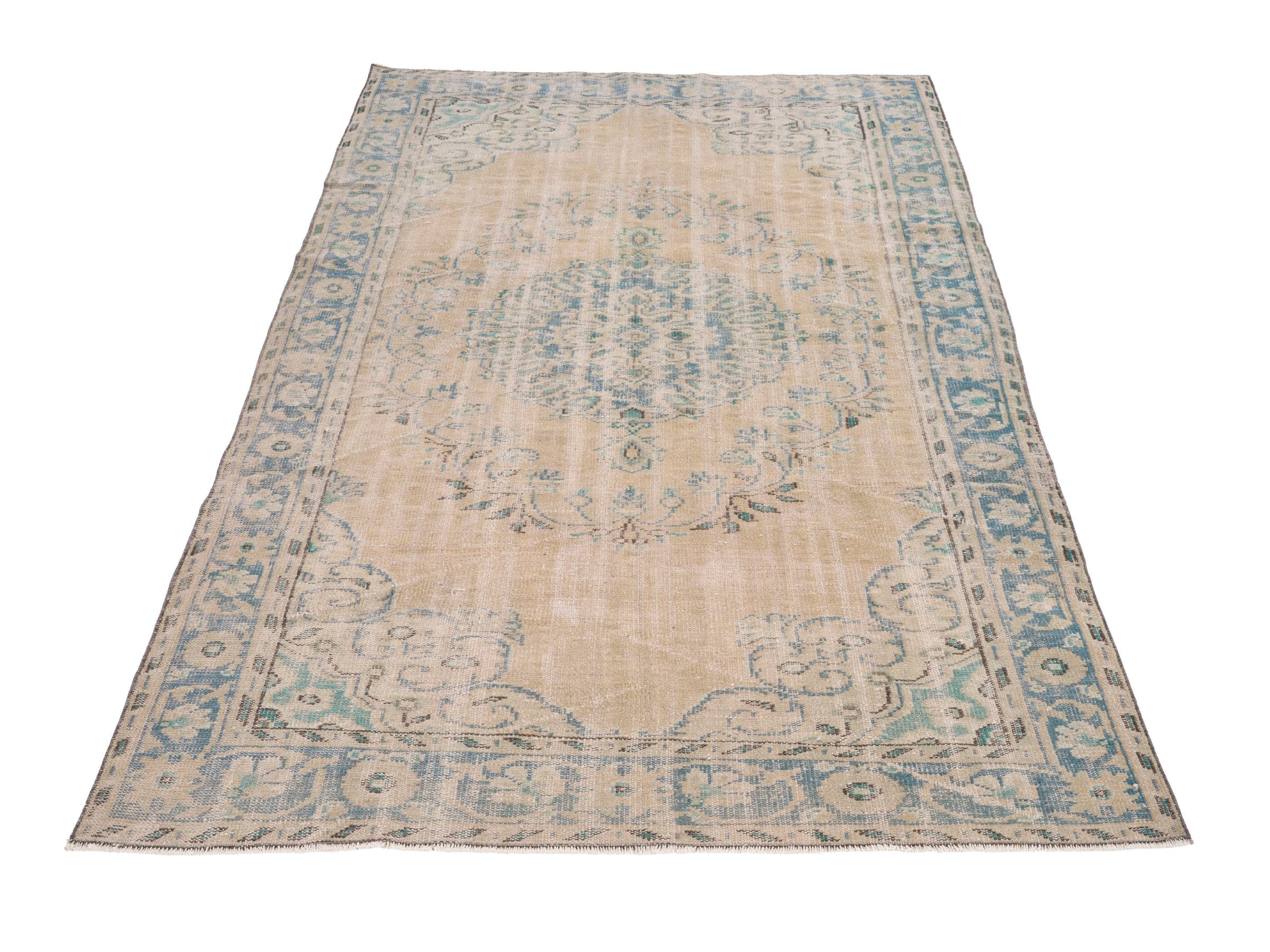 Turkish Manisa area rug in beige and blue gray, view 2 of 10
